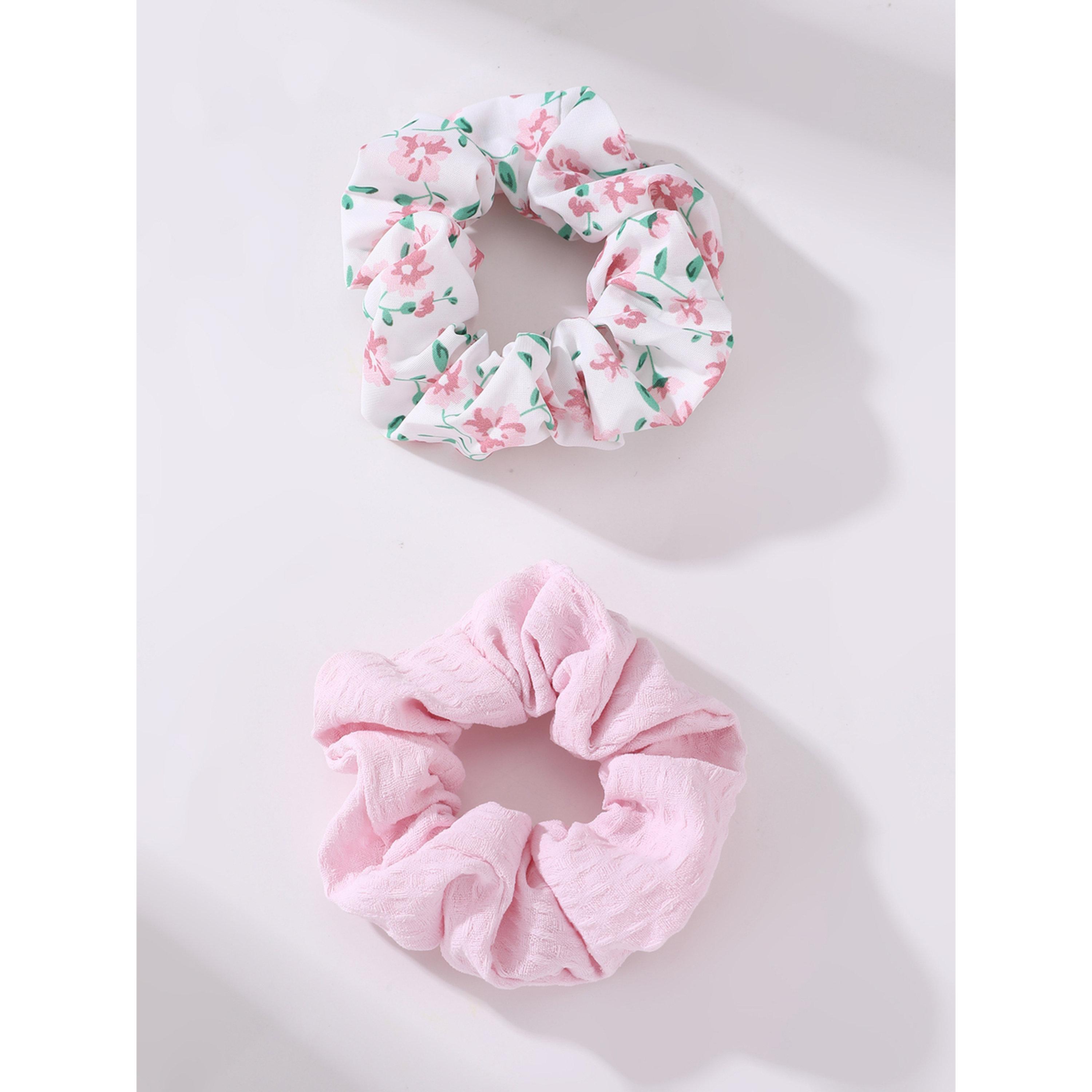 طقم ربطات شعر قماشية وردية بنقشة زهور قطعتين-women-hairaccessories-scrunchies-image-1