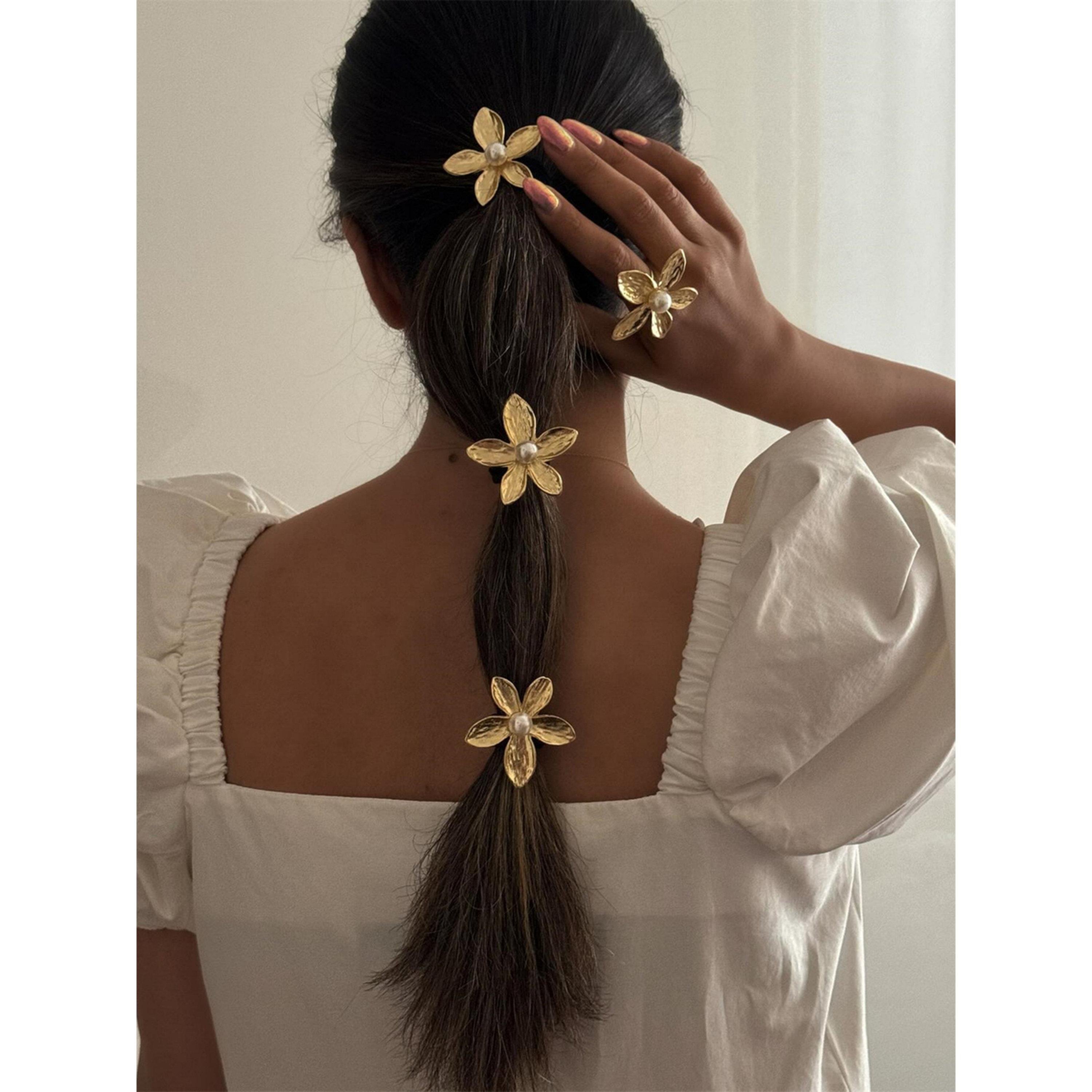 Take Two Pack of 3 - Golden Flower Hair Ties-women-hairaccessories-bands-image-2
