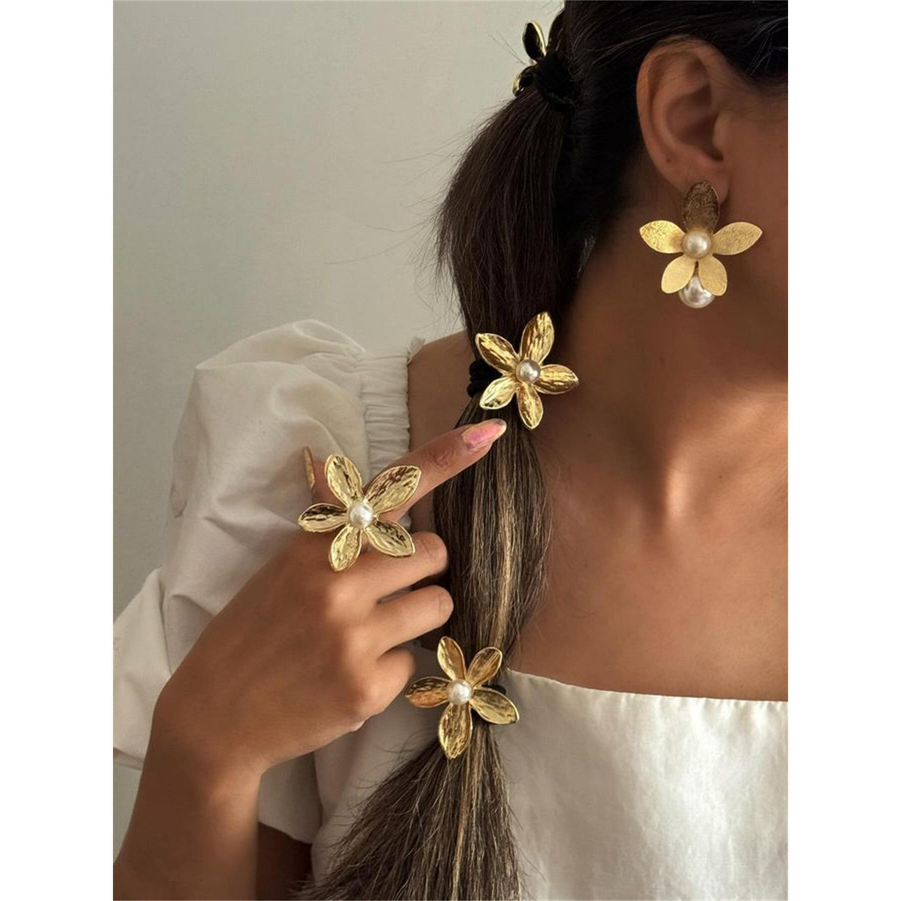 طقم ربطات شعر بزهرة ذهبية 3 قطع-women-hairaccessories-bands-image-3
