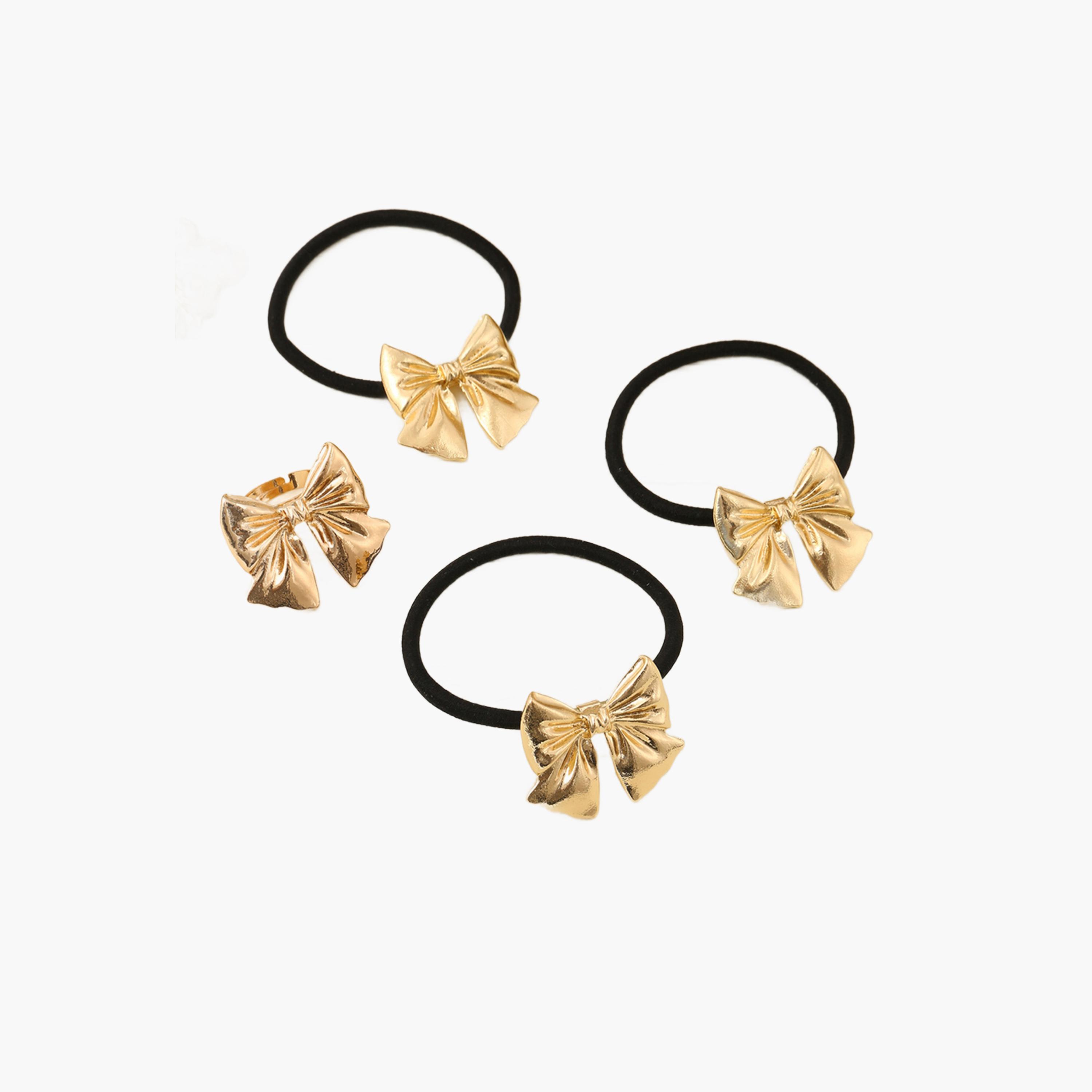 طقم ربطات شعر بعقدة ذهبية 4 قطع-women-hairaccessories-bands-image-1