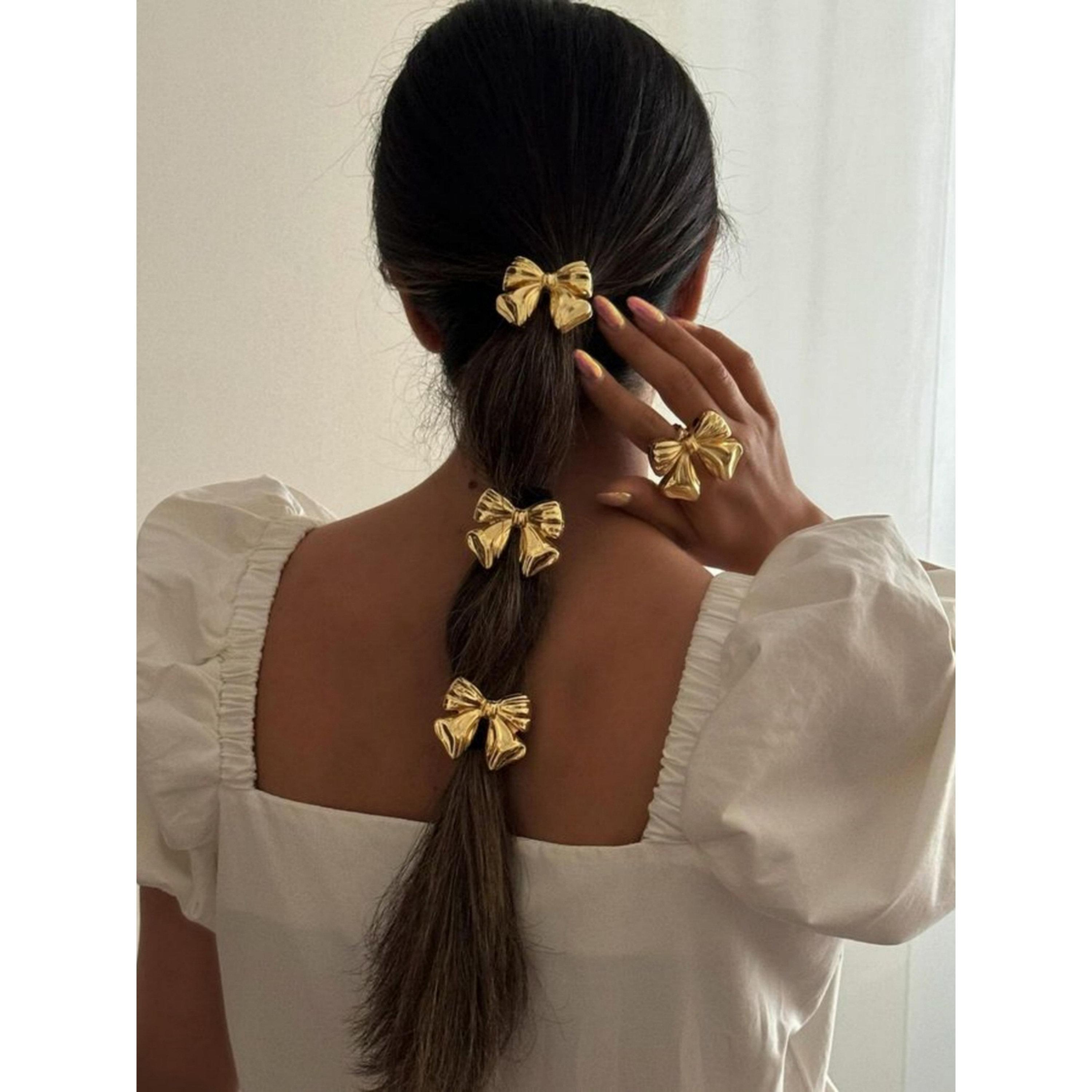 Take Two Pack of 4 - Golden Bow Hair Tie-women-hairaccessories-bands-image-2