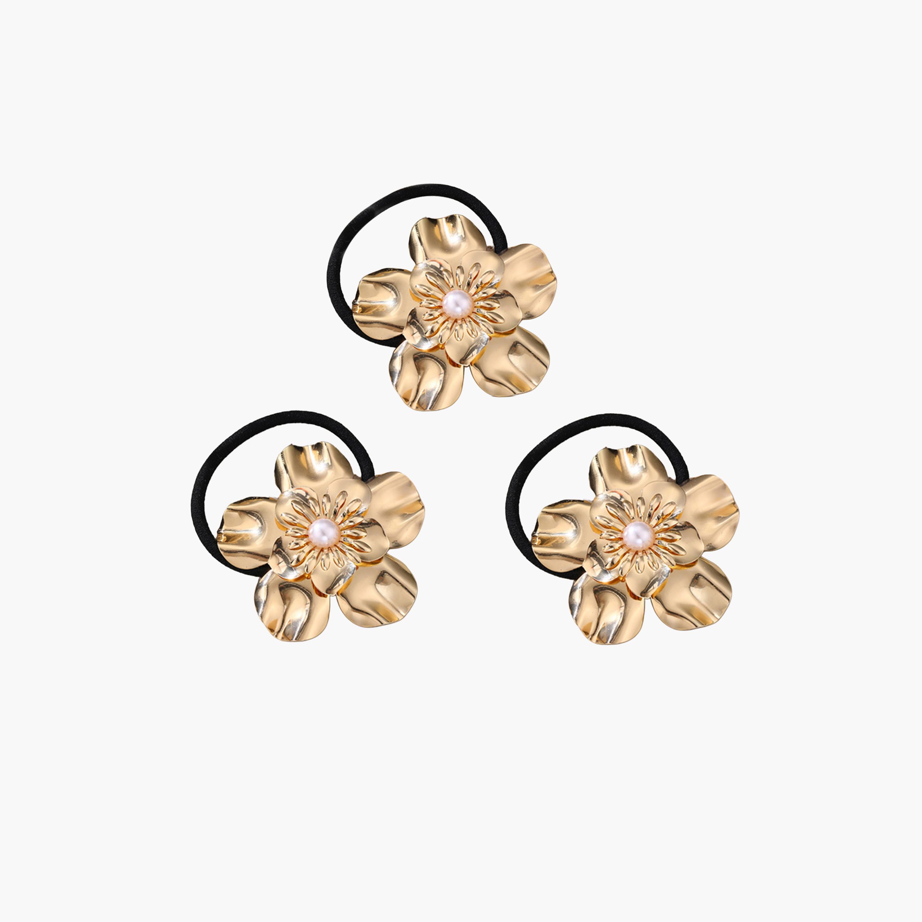 طقم ربطات شعر بزهرة ذهبية 3 قطع-women-hairaccessories-bands-image-1