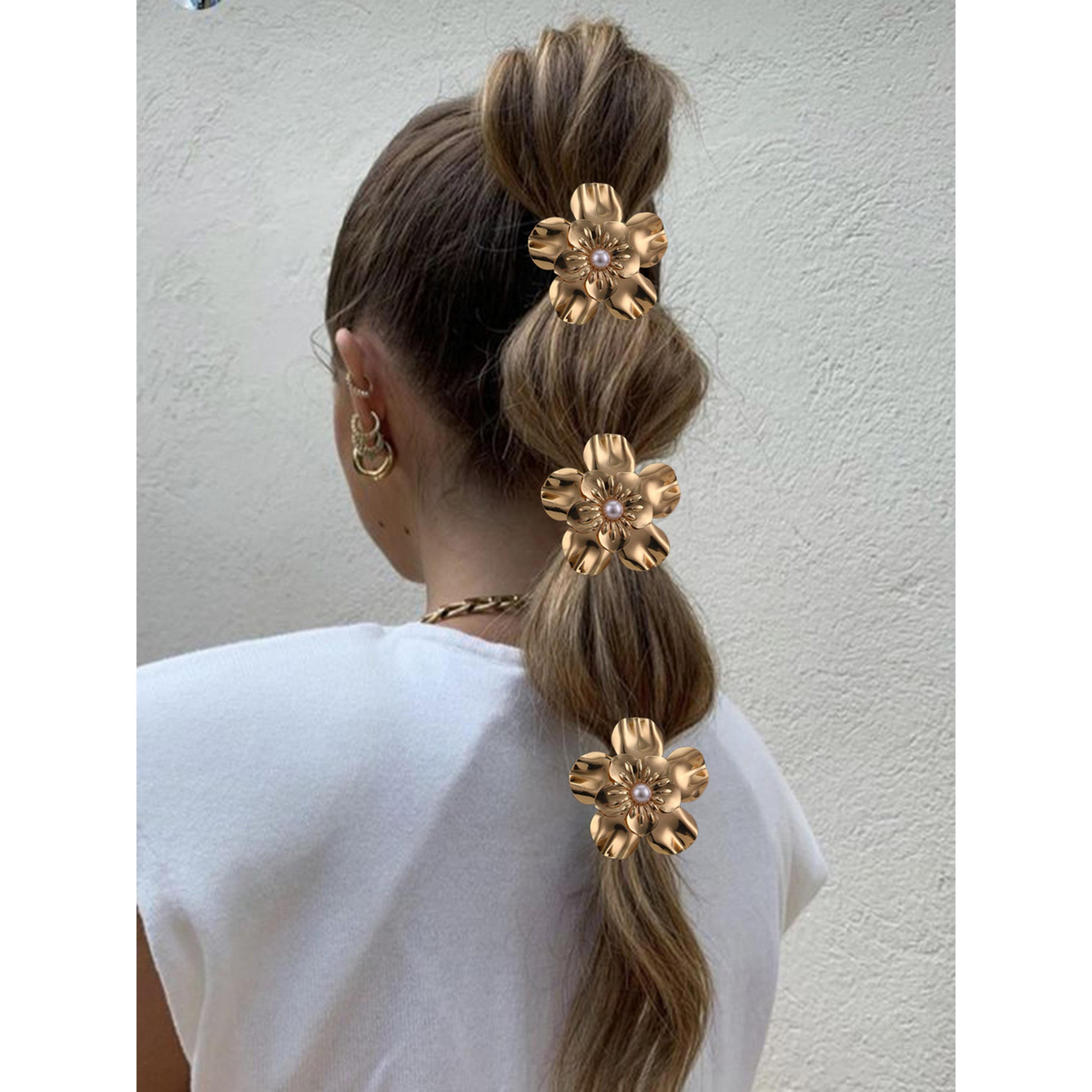 طقم ربطات شعر بزهرة ذهبية 3 قطع-women-hairaccessories-bands-image-2