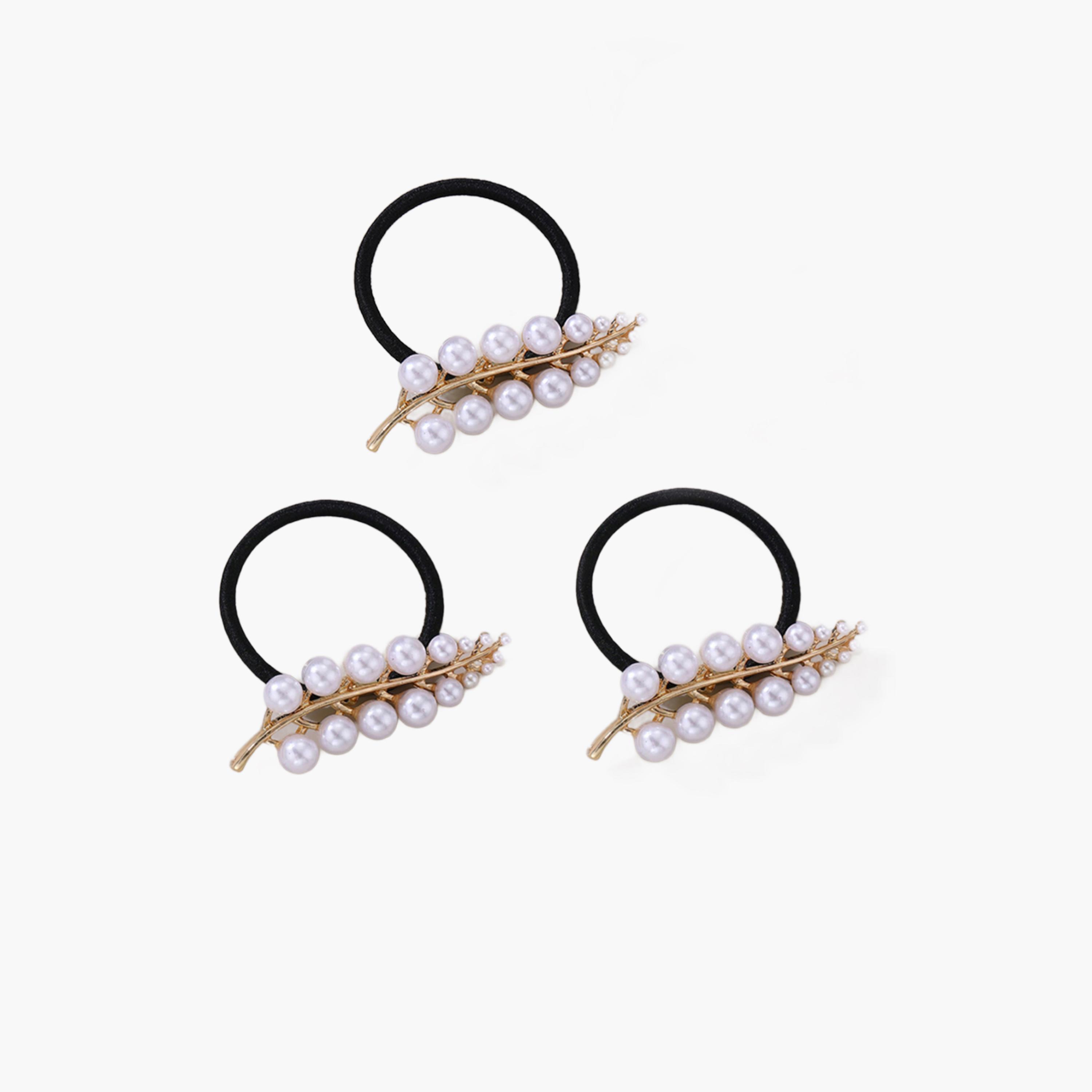 طقم مشابك شعر بورقة شجر ولؤلؤ 3 قطع-women-hairaccessories-clips-image-1