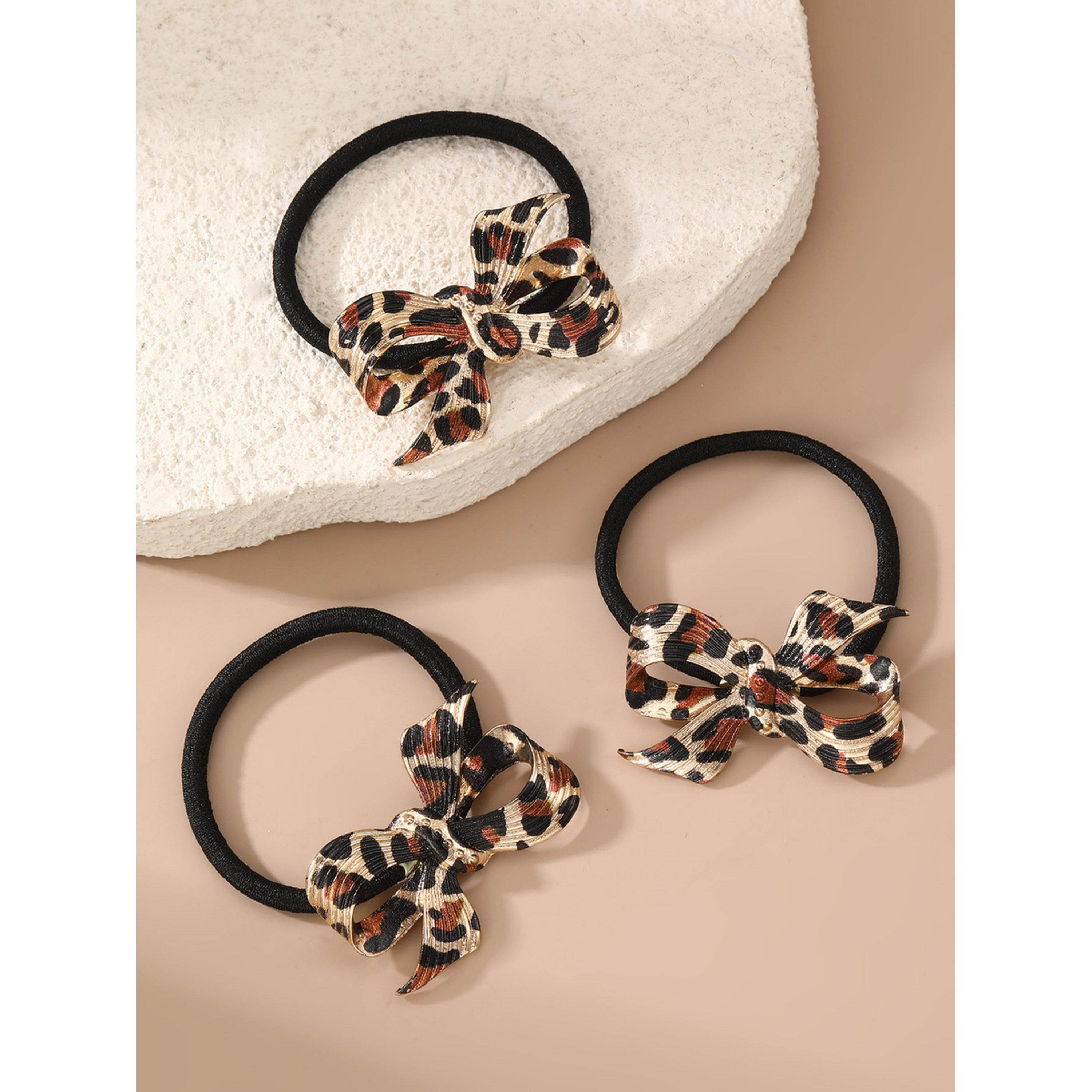 Take Two Pack of 3 - Leopard Print Bow Hair Tie-women-hairaccessories-bands-image-3
