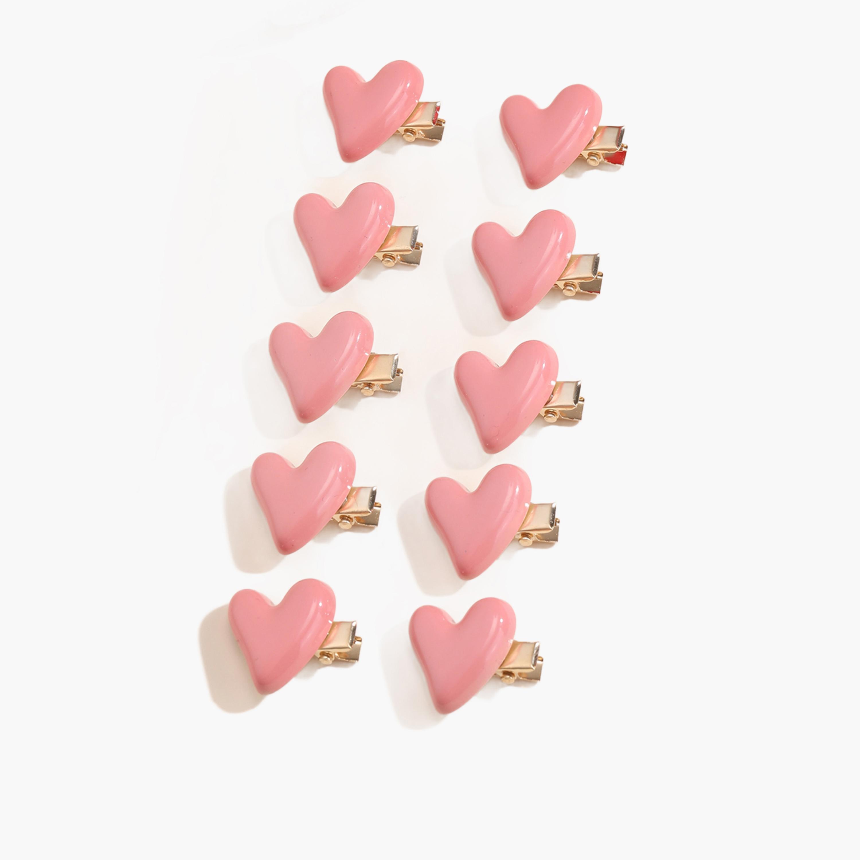 طقم مشابك شعر قلب وردي 10 قطع-women-hairaccessories-clips-image-1