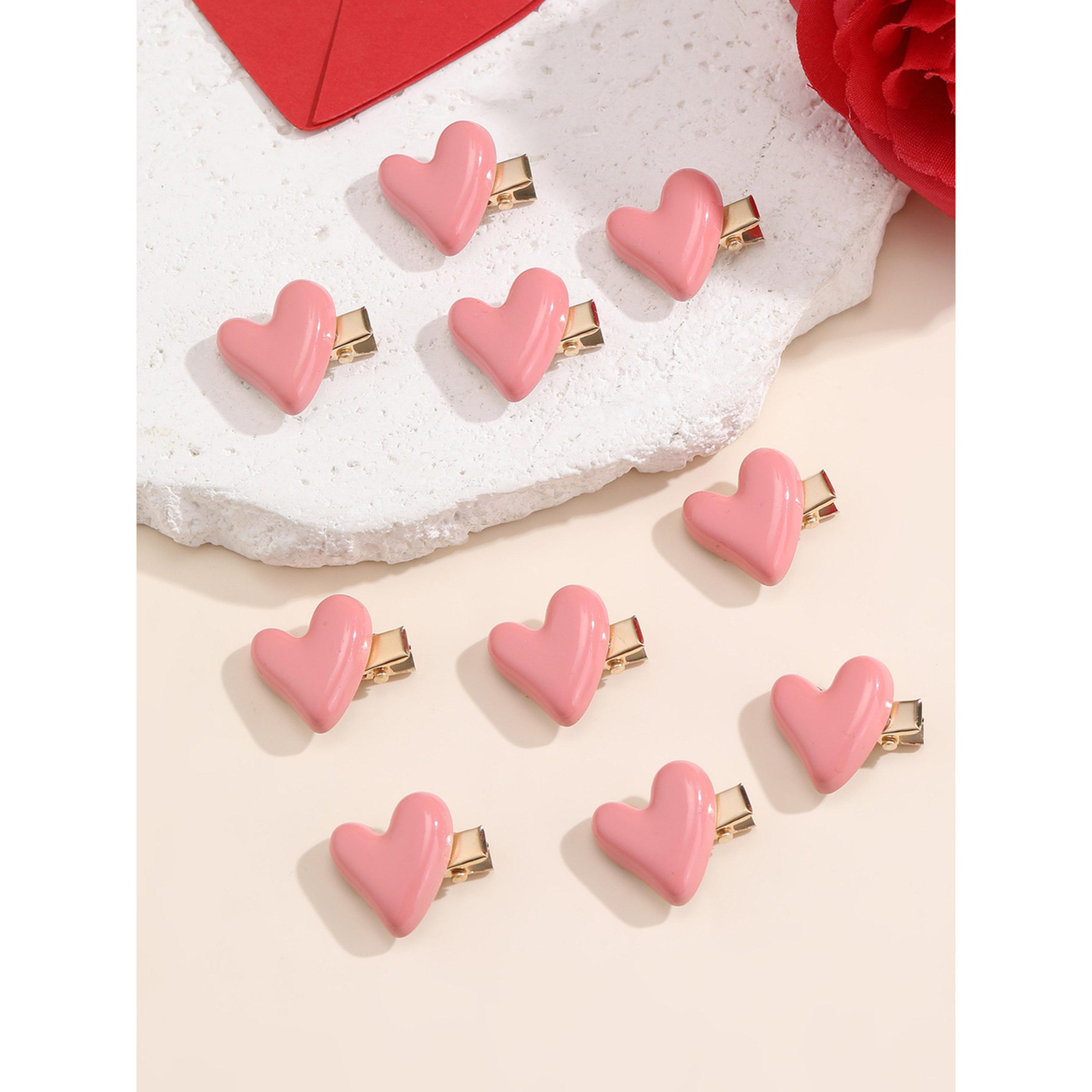 طقم مشابك شعر قلب وردي 10 قطع-women-hairaccessories-clips-image-2