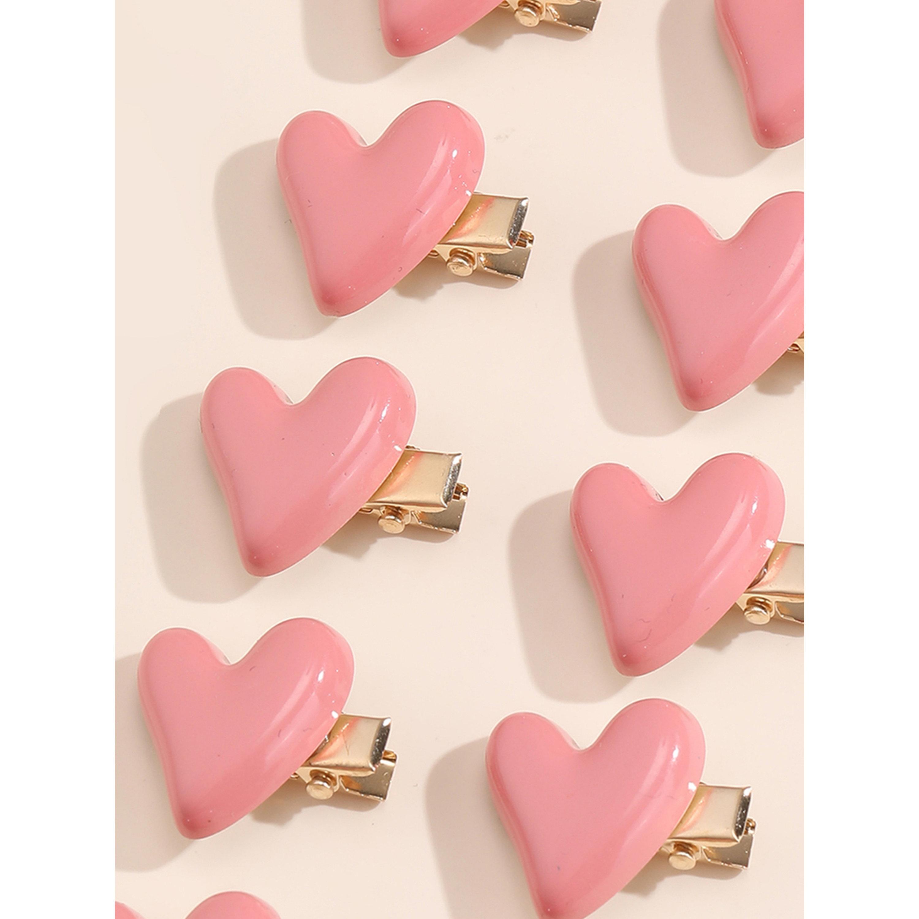 طقم مشابك شعر قلب وردي 10 قطع-women-hairaccessories-clips-image-3