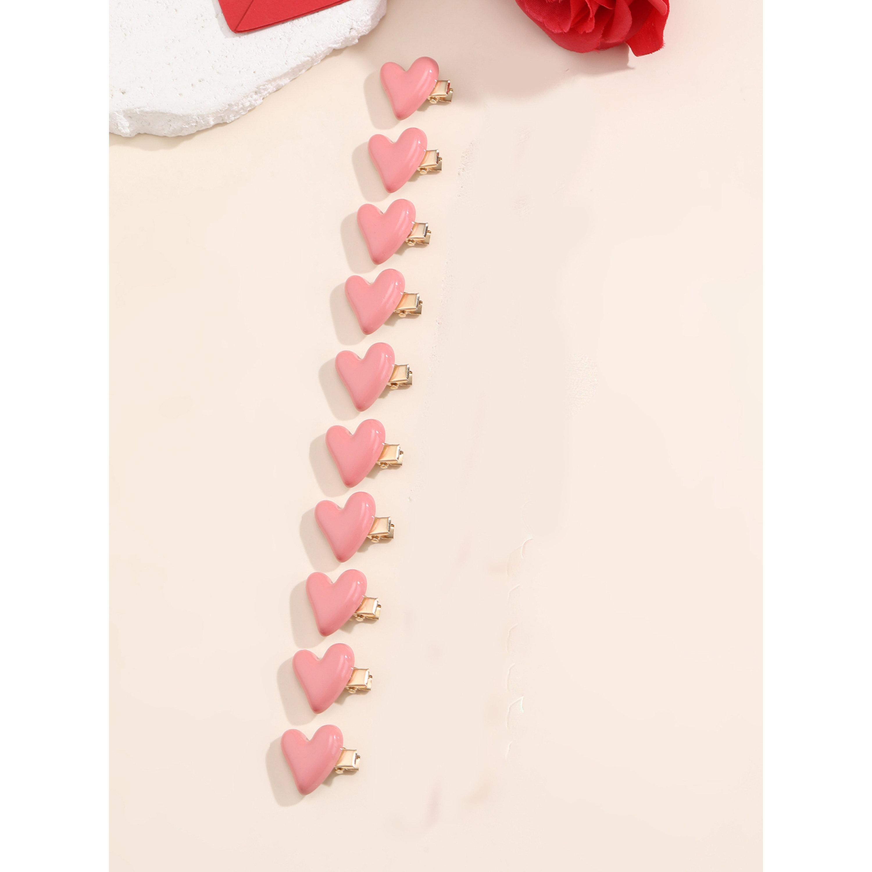 طقم مشابك شعر قلب وردي 10 قطع-women-hairaccessories-clips-image-4