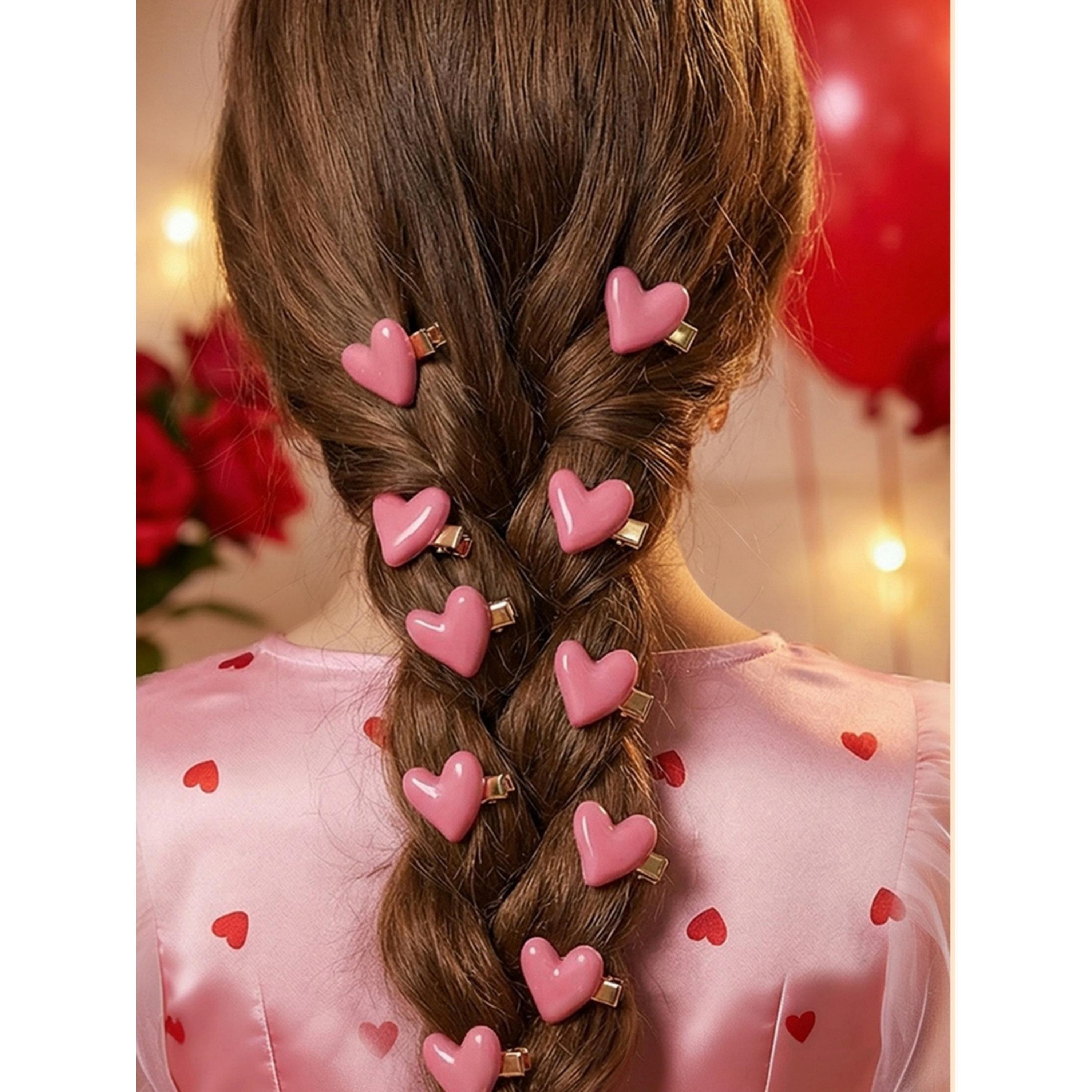 طقم مشابك شعر قلب وردي 10 قطع-women-hairaccessories-clips-image-2