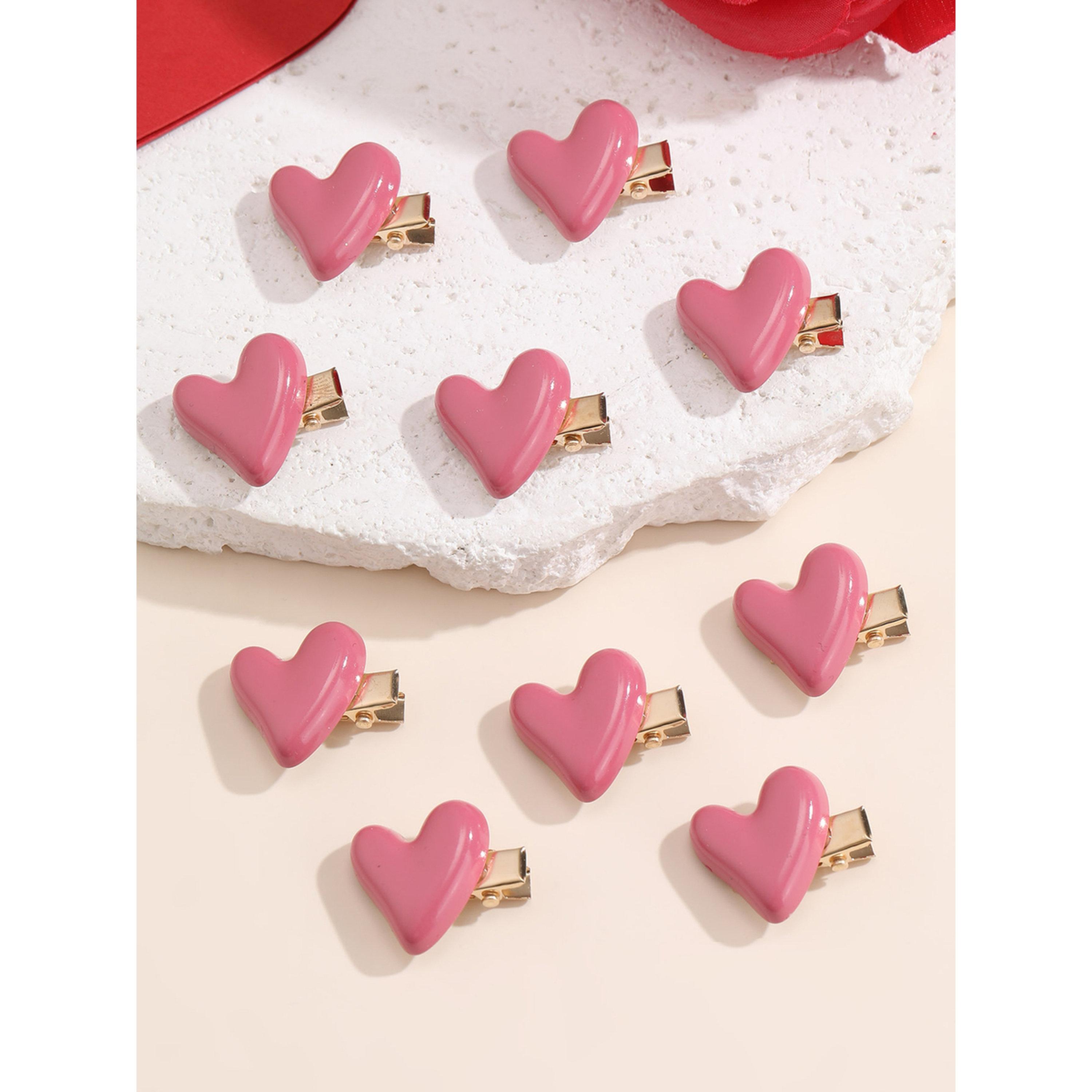 طقم مشابك شعر قلب وردي 10 قطع-women-hairaccessories-clips-image-3