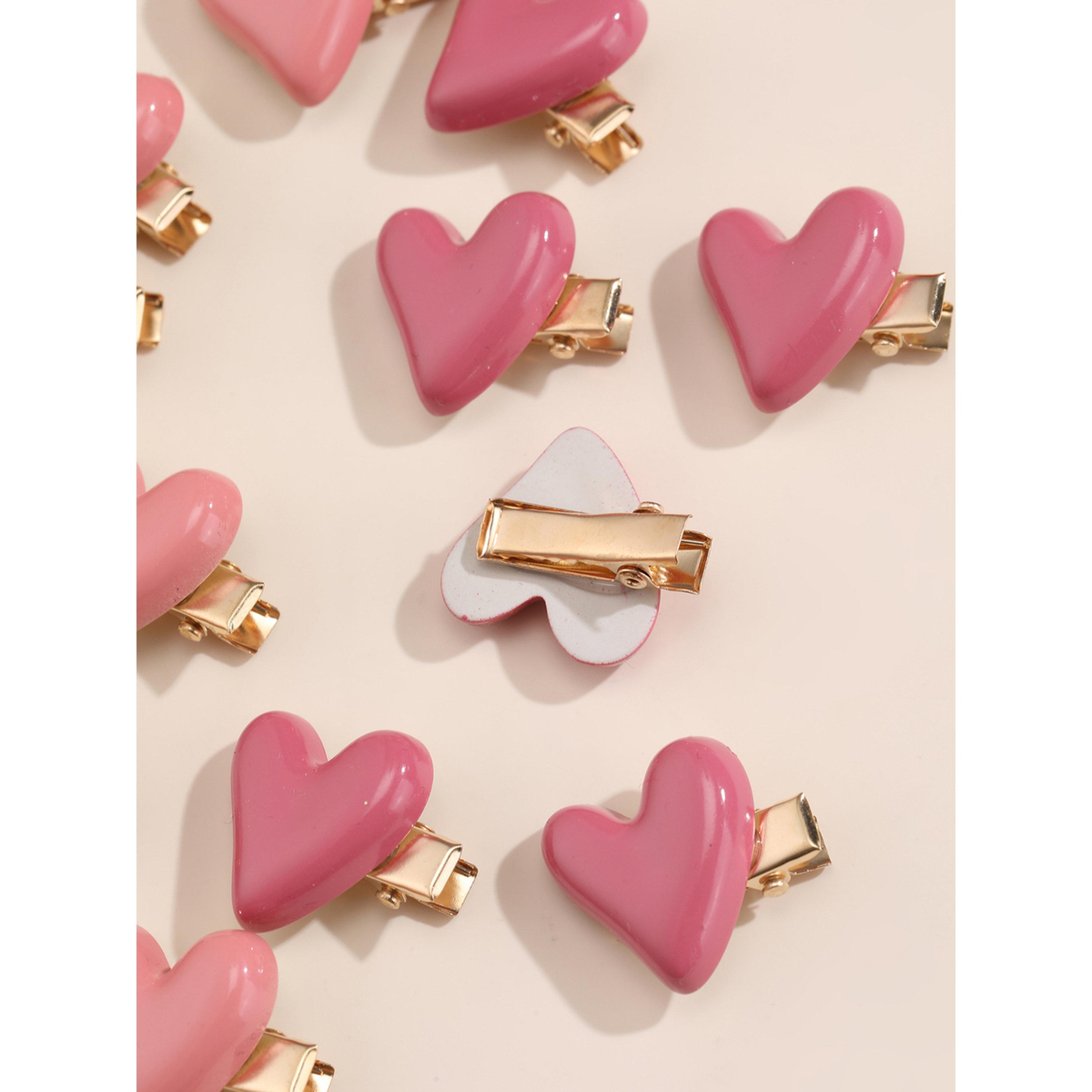 طقم مشابك شعر قلب وردي 10 قطع-women-hairaccessories-clips-image-4
