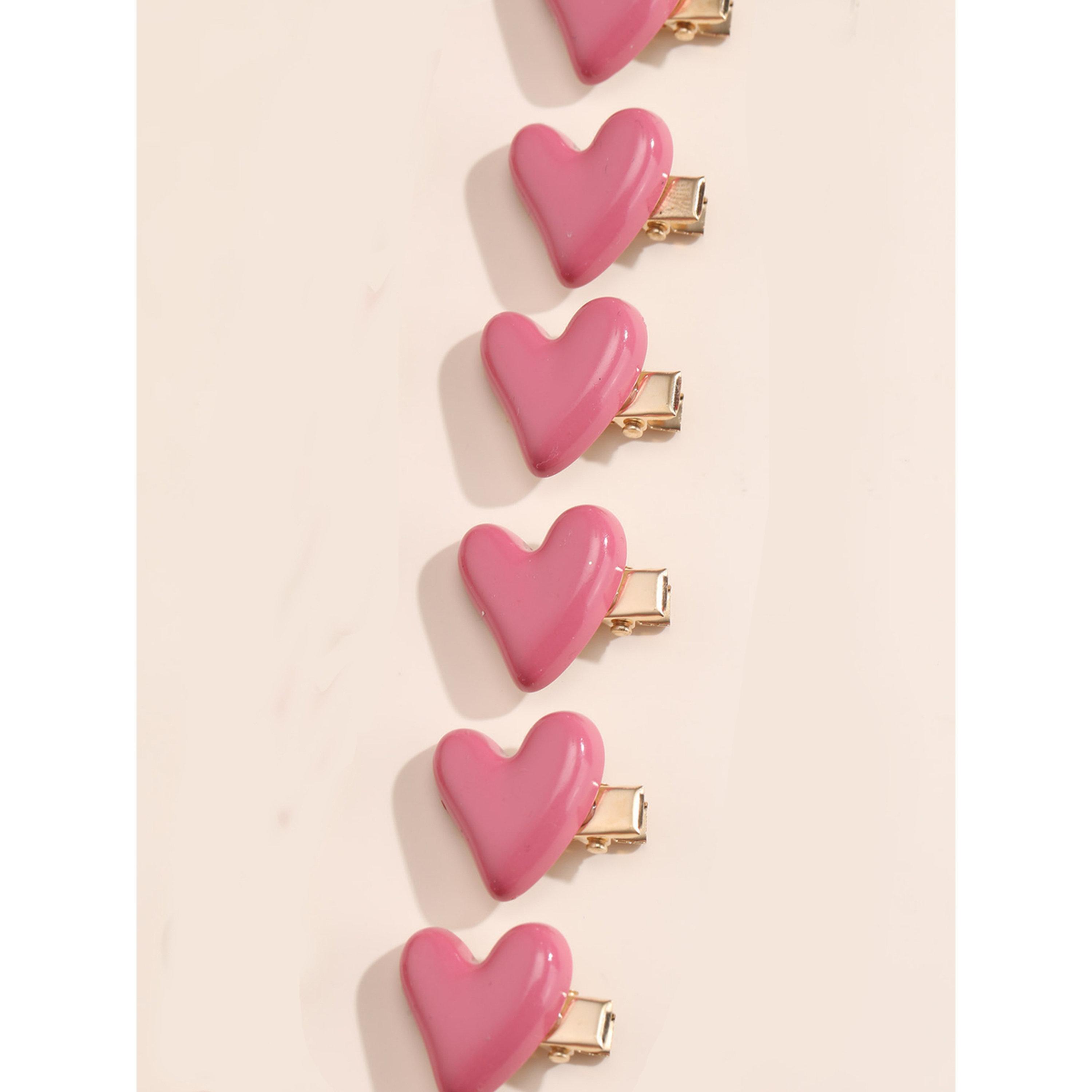 طقم مشابك شعر قلب وردي 10 قطع-women-hairaccessories-clips-image-5