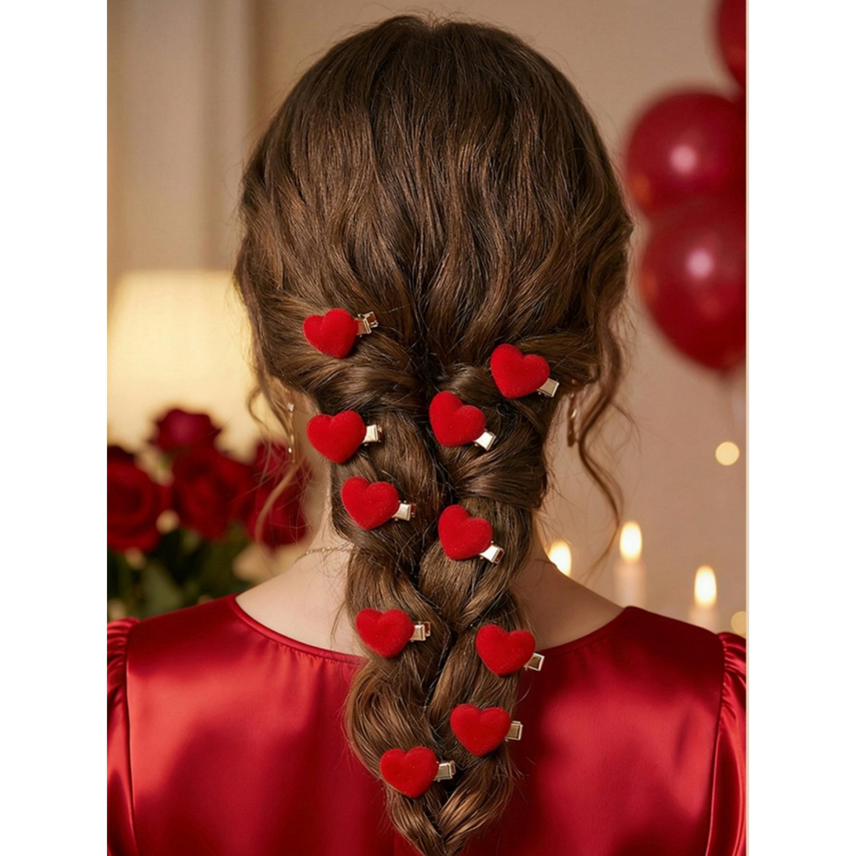 طقم مشابك شعر قلب أحمر 10 قطع-women-hairaccessories-clips-image-2