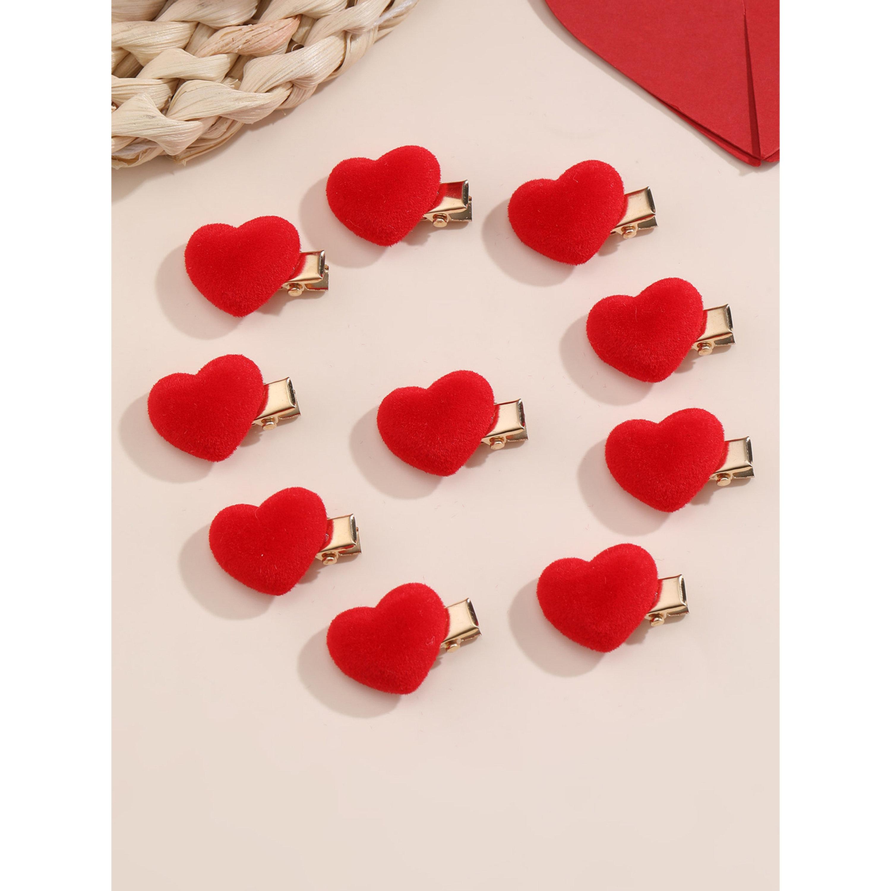 طقم مشابك شعر قلب أحمر 10 قطع-women-hairaccessories-clips-image-3