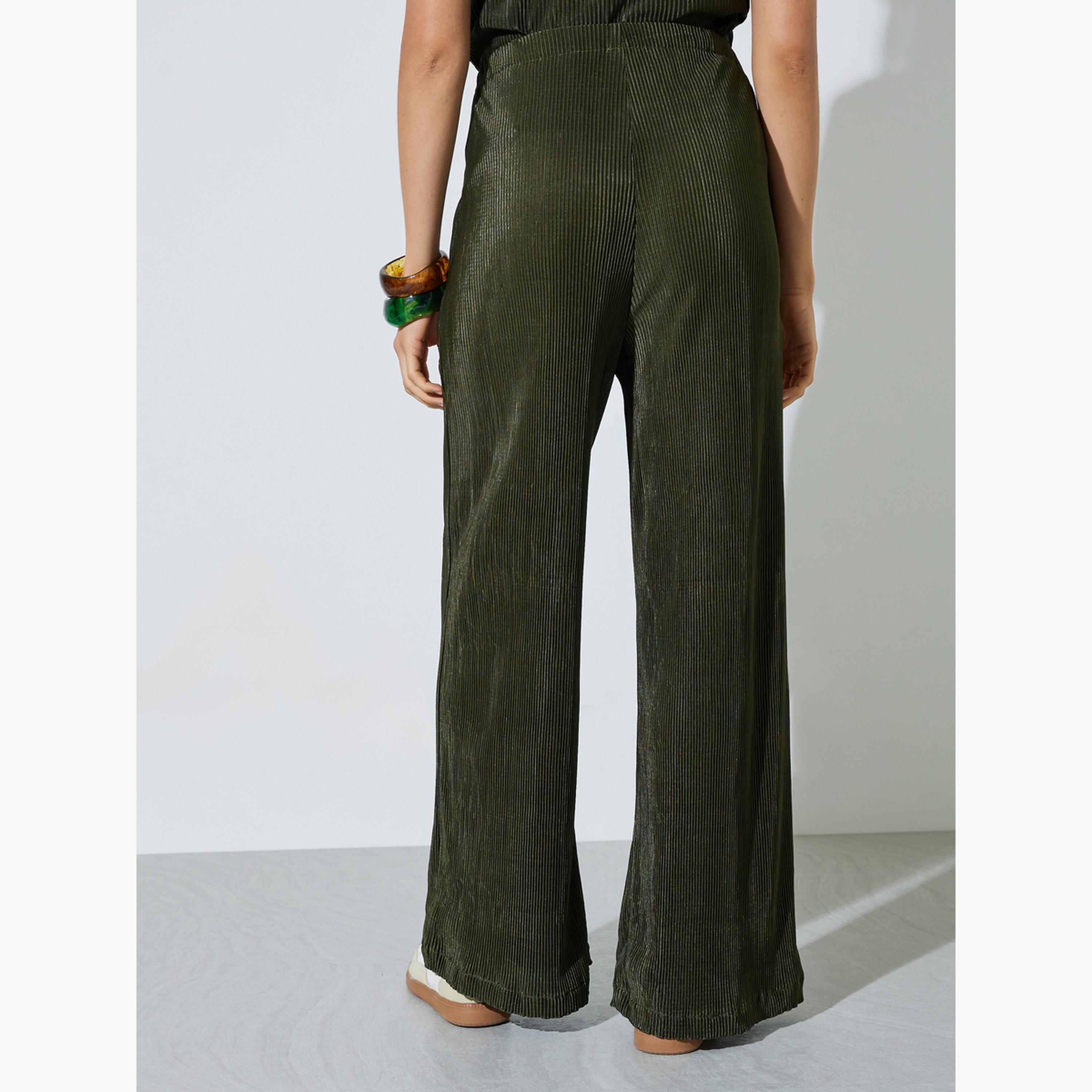 Styli Olive Wide Leg Plisse Pants-women-clothing-bottoms-joggers-image-4