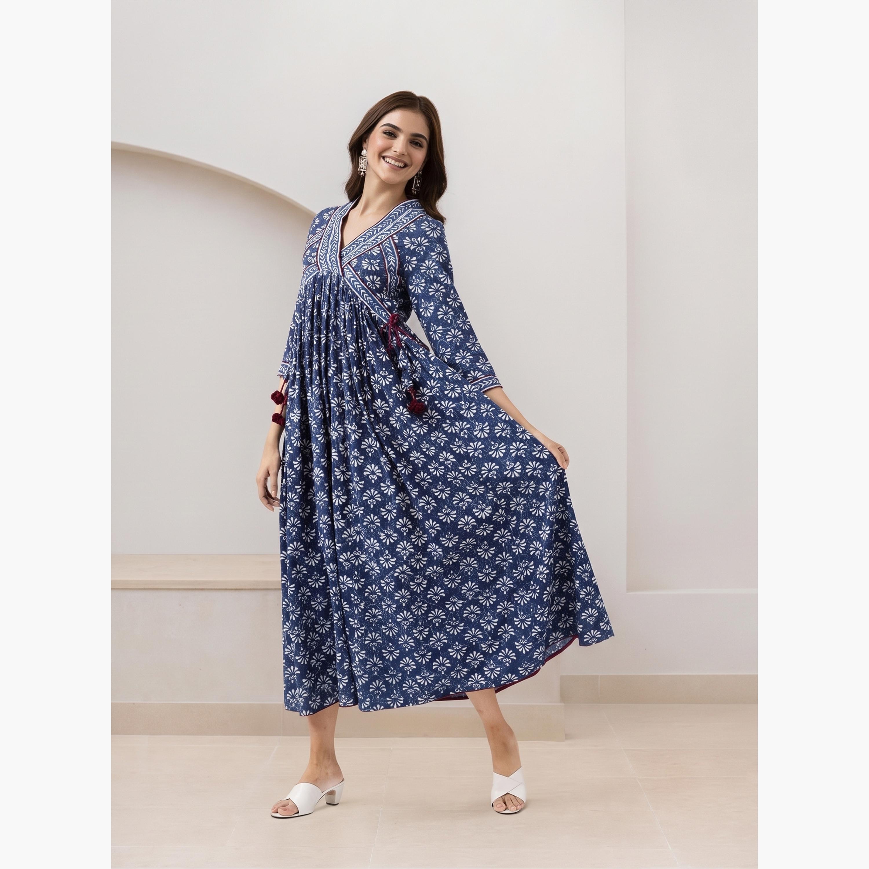 فستان ميدي بطبعة زهور وأكمام 3/4-women-clothing-dresses-image-2
