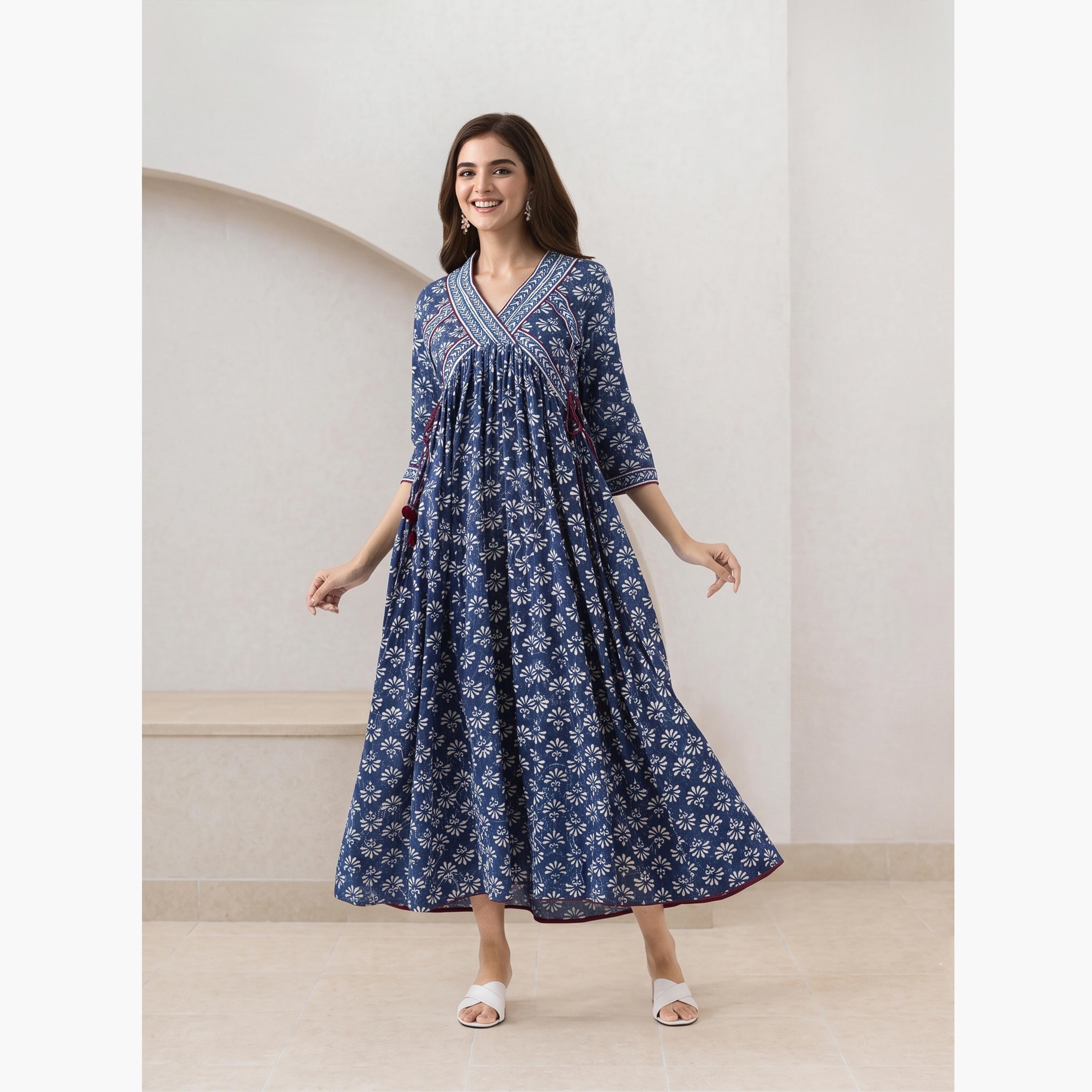 فستان ميدي بطبعة زهور وأكمام 3/4-women-clothing-dresses-image-3