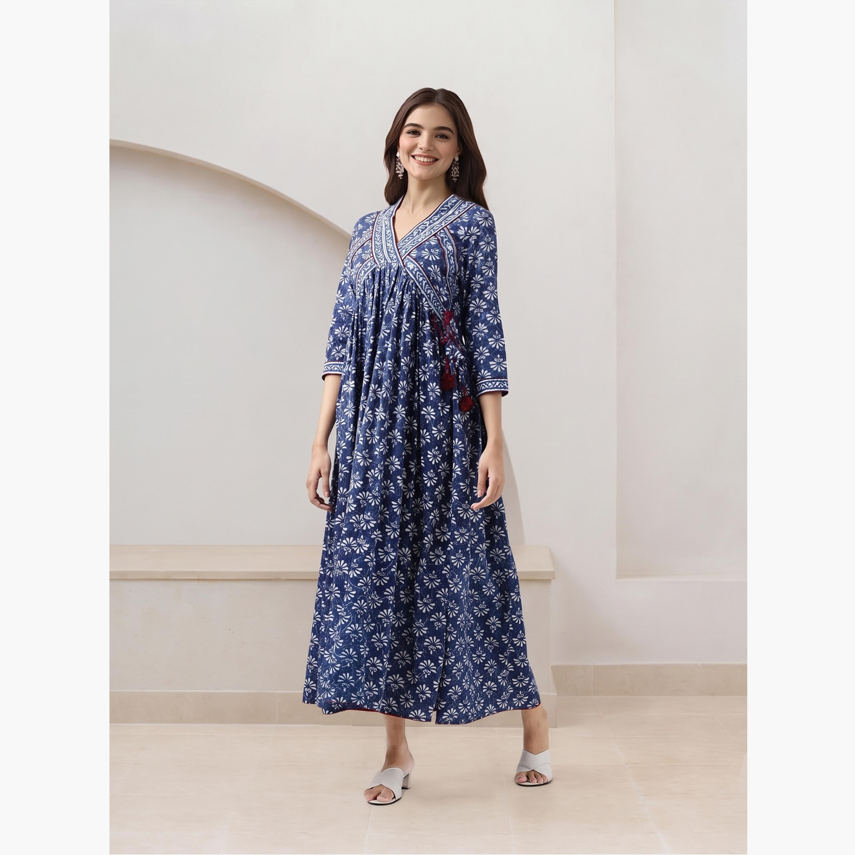 فستان ميدي بطبعة زهور وأكمام 3/4-women-clothing-dresses-image-4