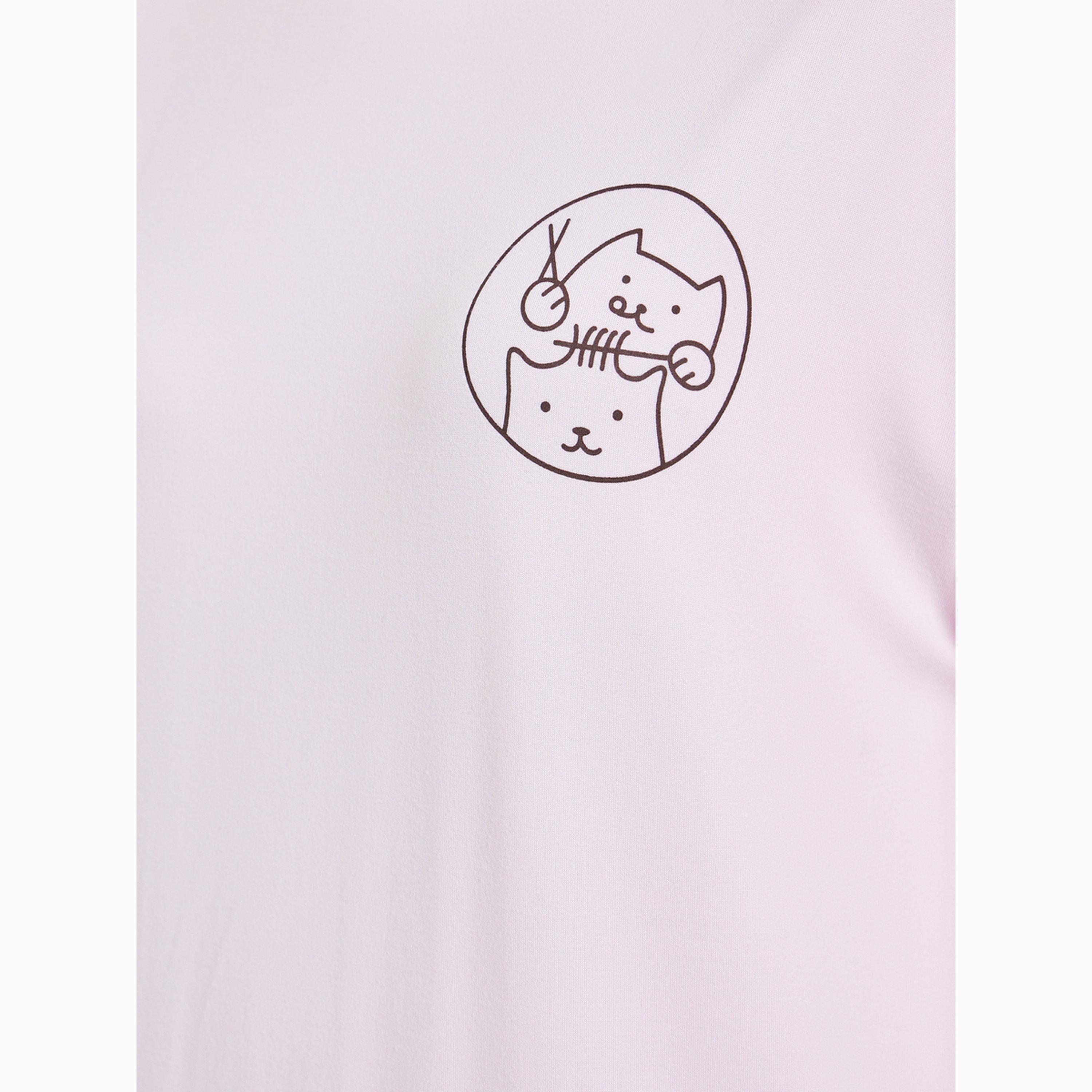 Styli Round Neck Cat Print T-Shirt and Pyjama Set-women-clothing-nightwear-pyjamas-longsets-image-5