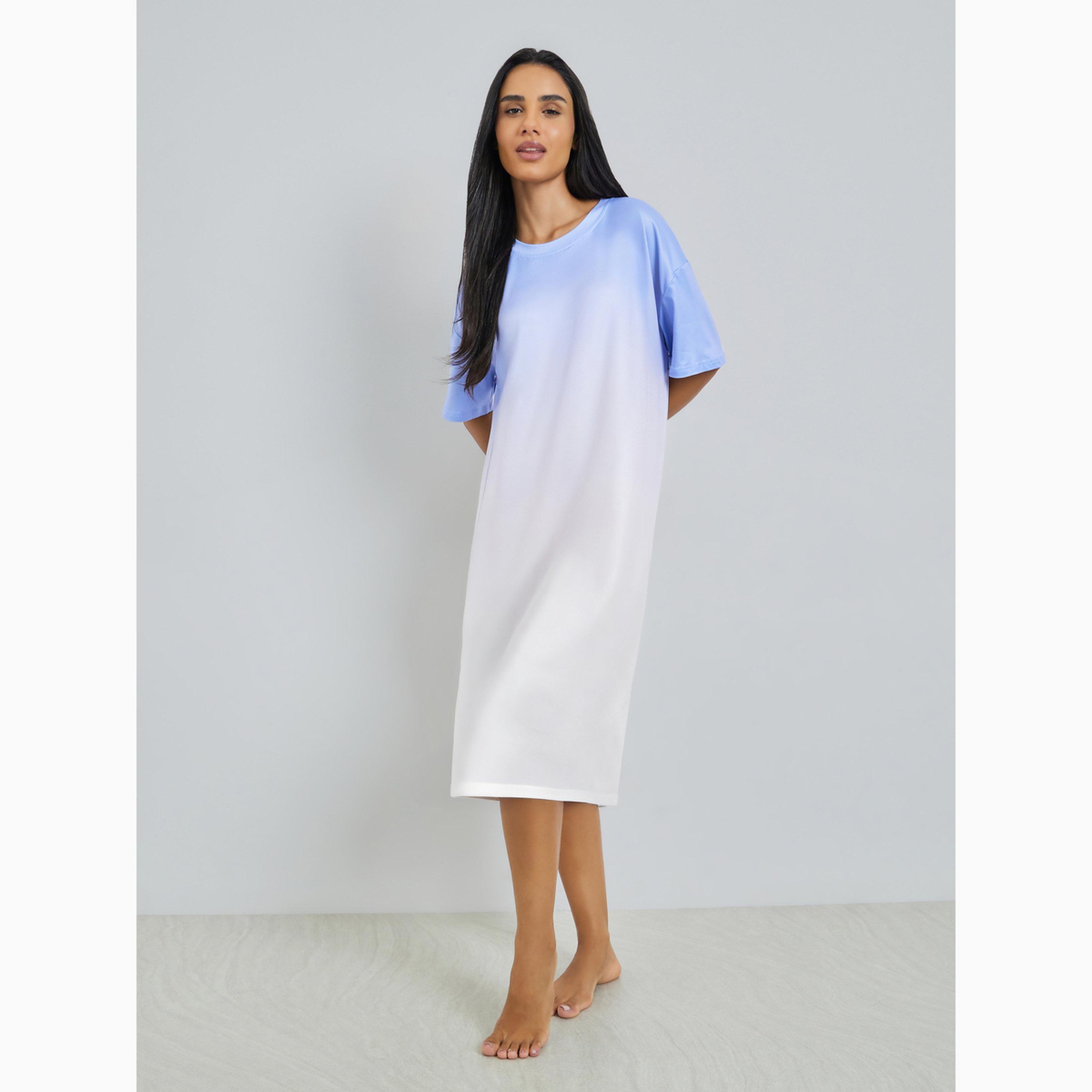 قميص نوم بنمط تيشيرت ومظهر أومبري أزرق-women-clothing-nightwear-nighties-image-1