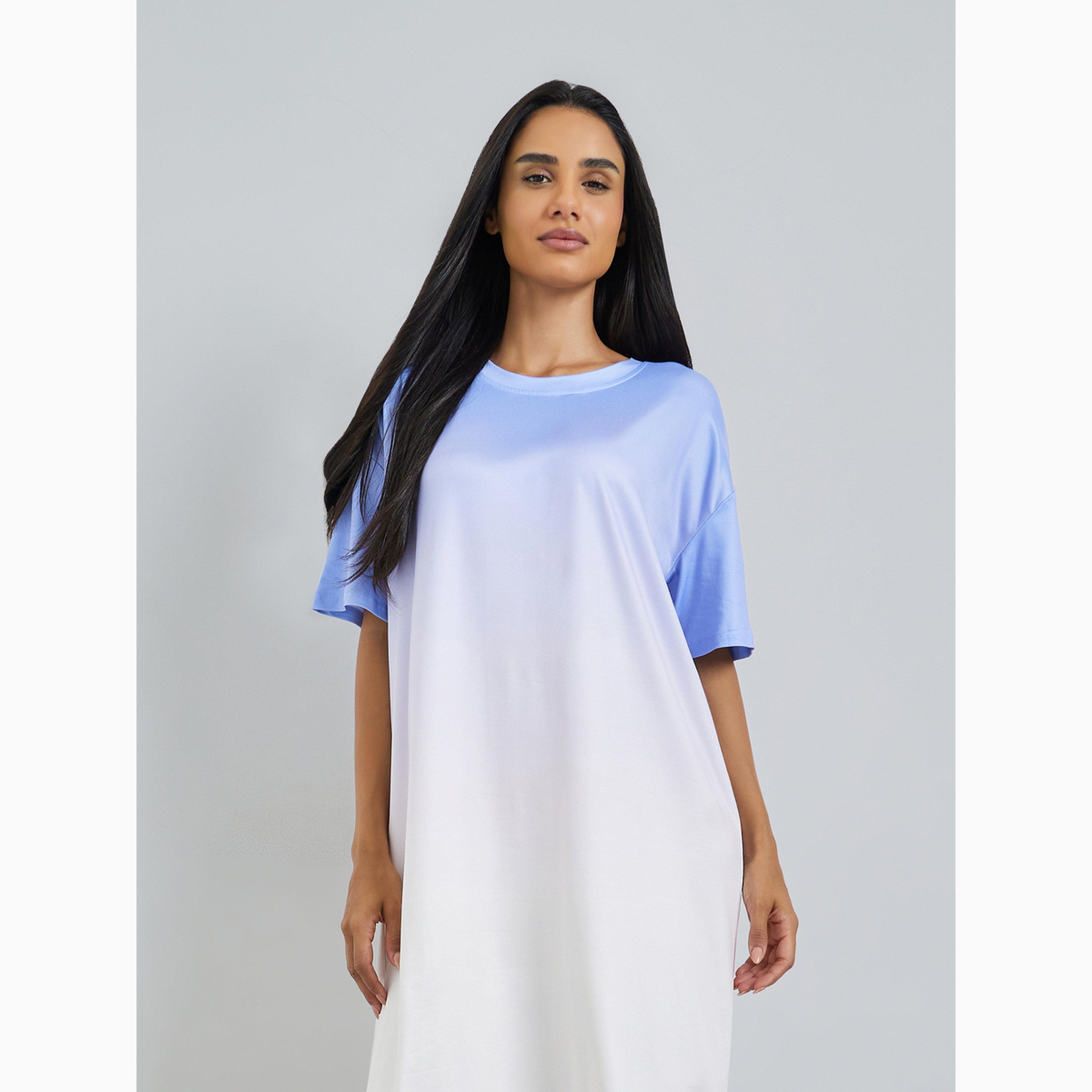 قميص نوم بنمط تيشيرت ومظهر أومبري أزرق-women-clothing-nightwear-nighties-image-2