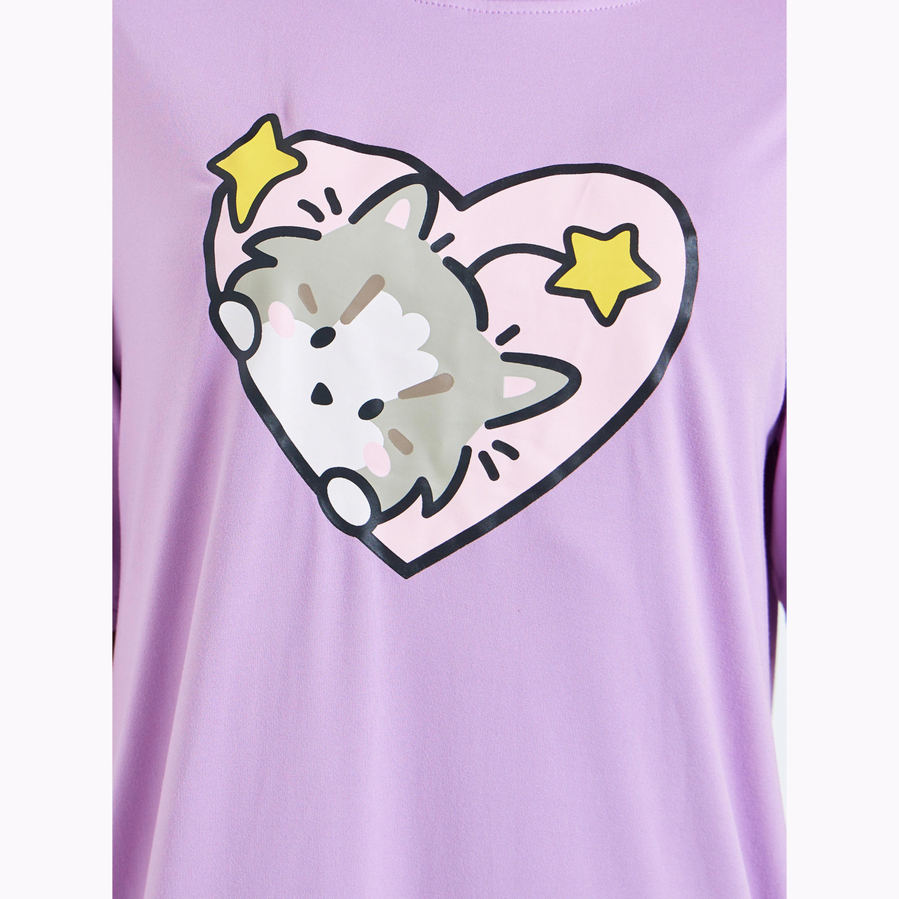 Styli Purple Cat Heart Graphic Sleep T-Shirt Dress-women-clothing-nightwear-nighties-image-4