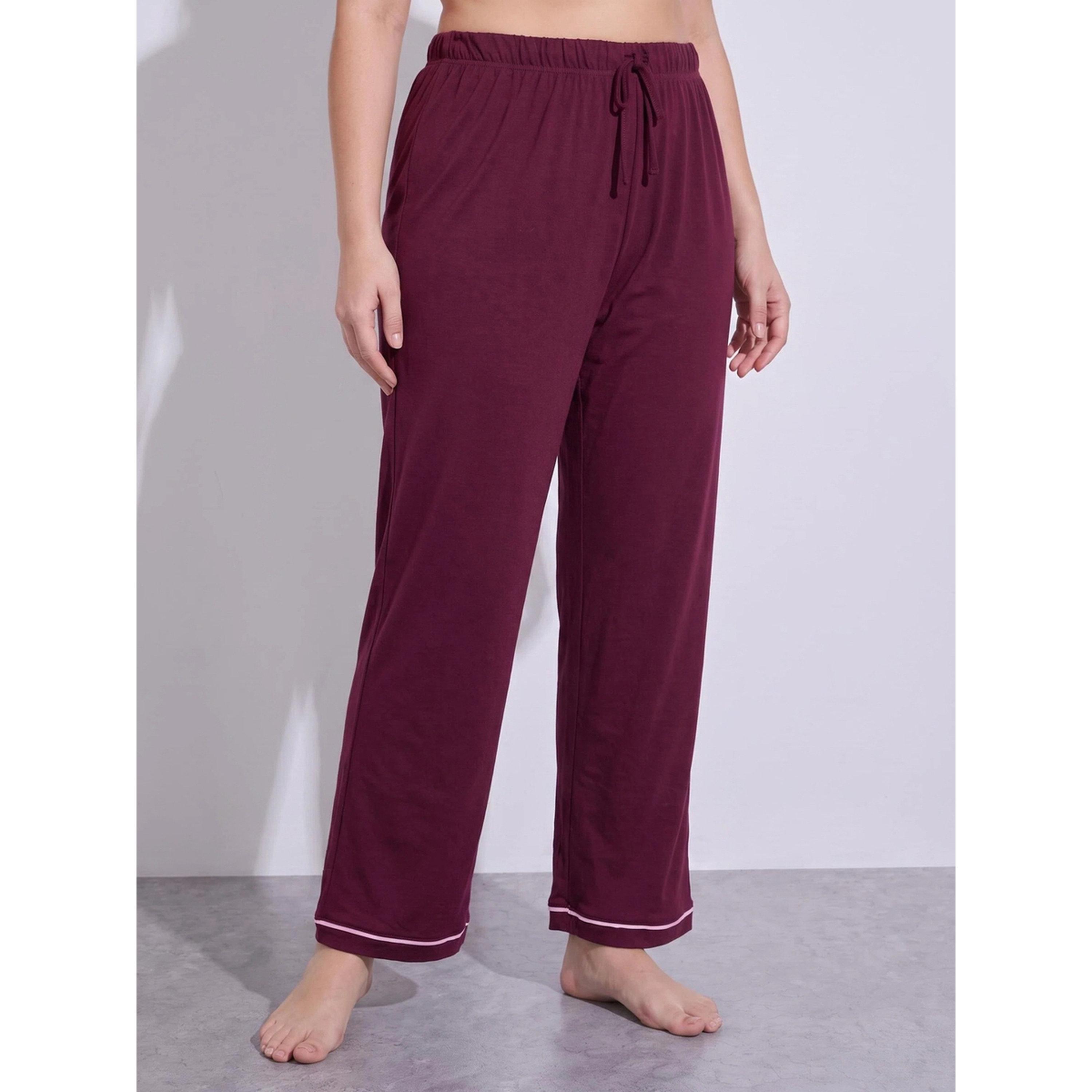 ستايلي - طقم تيشيرت بأكمام طويلة وجيب زينة طبعة فيونكة وحواف زينة خطوط-women-clothing-nightwear-pyjamas-longsets-image-4