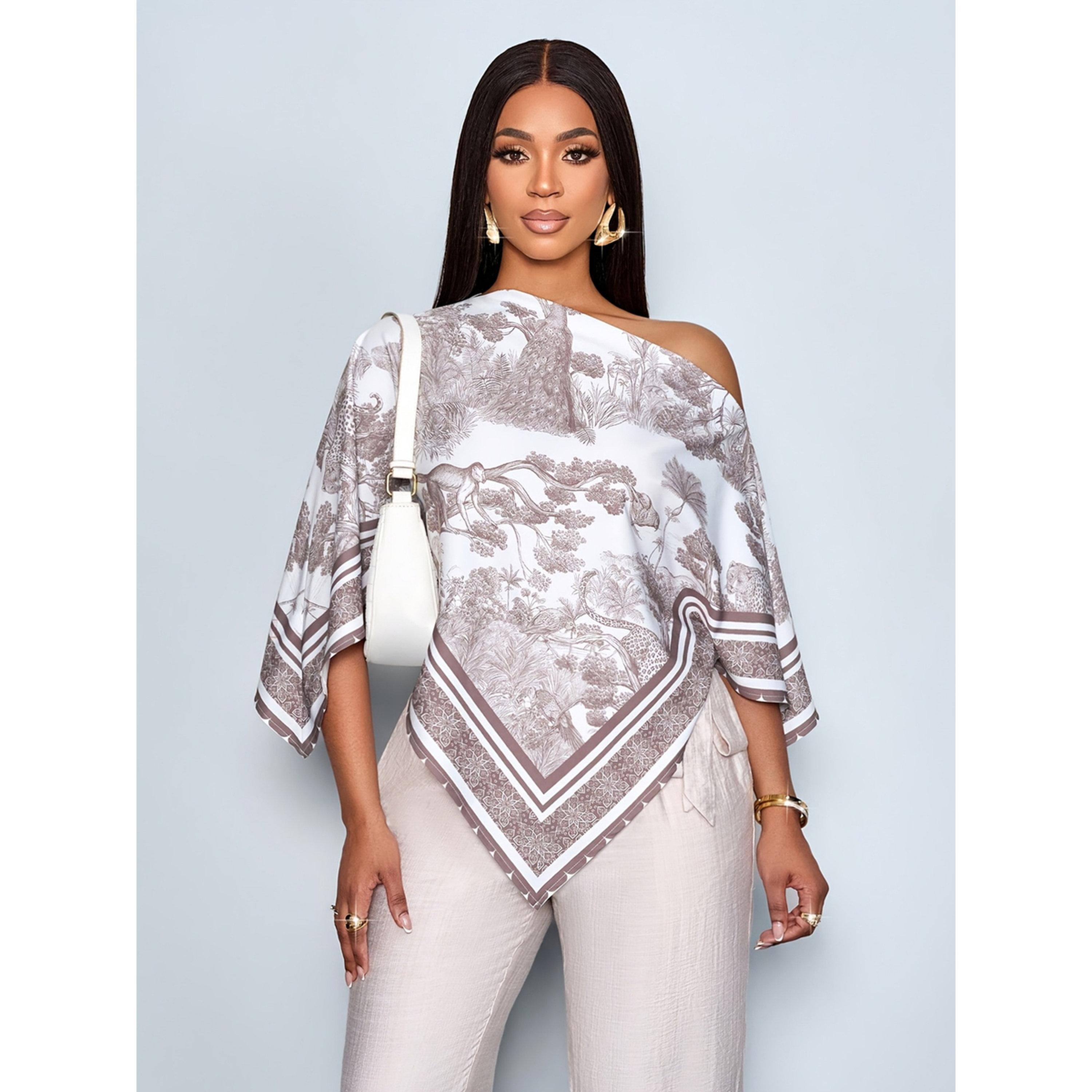 بلوزة مطبوعة بحافة غير متماثلة بلون بيج-women-clothing-shirtsandblouses-blouses-image-1