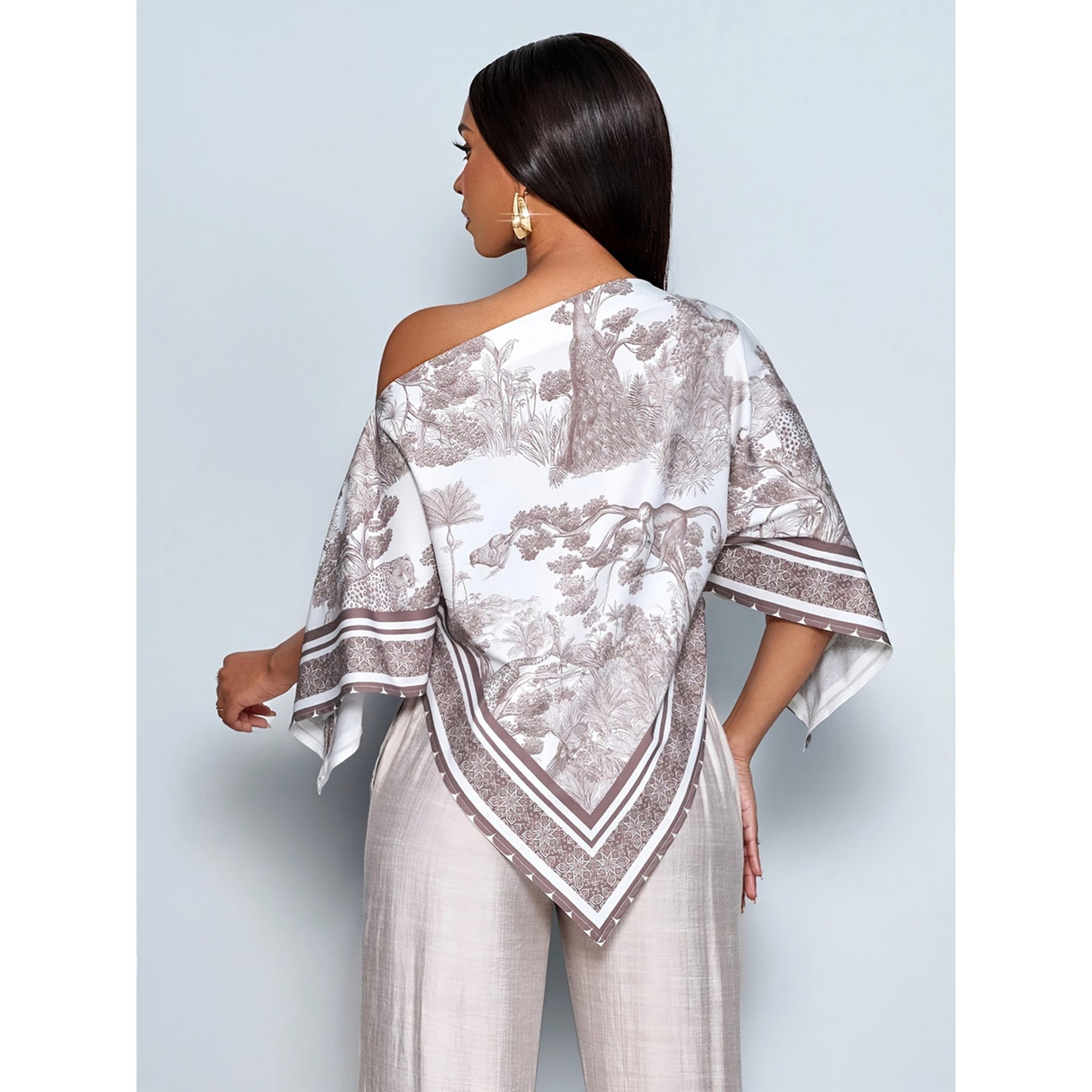 بلوزة مطبوعة بحافة غير متماثلة بلون بيج-women-clothing-shirtsandblouses-blouses-image-2