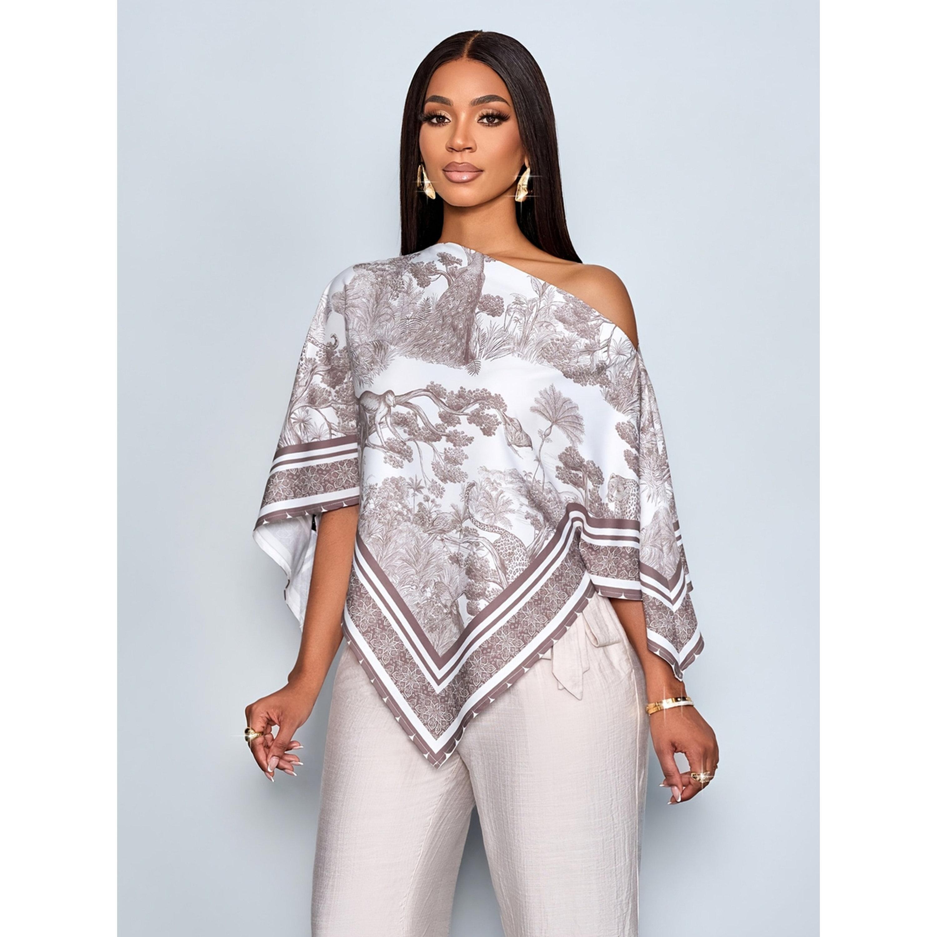 بلوزة مطبوعة بحافة غير متماثلة بلون بيج-women-clothing-shirtsandblouses-blouses-image-5