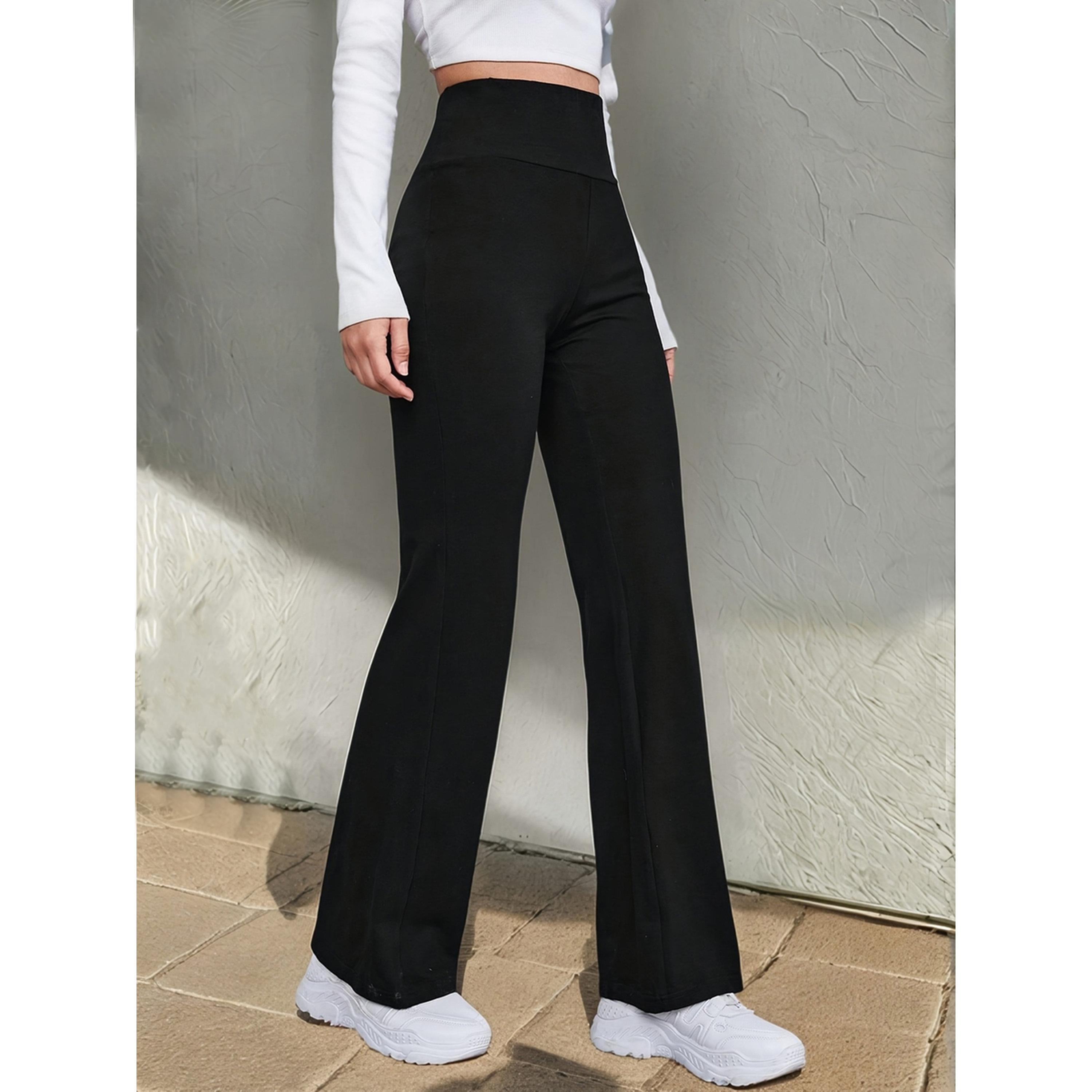 بنطال كاجوال بحزام خصر عريض بلون أسود-women-clothing-joggers-image-1