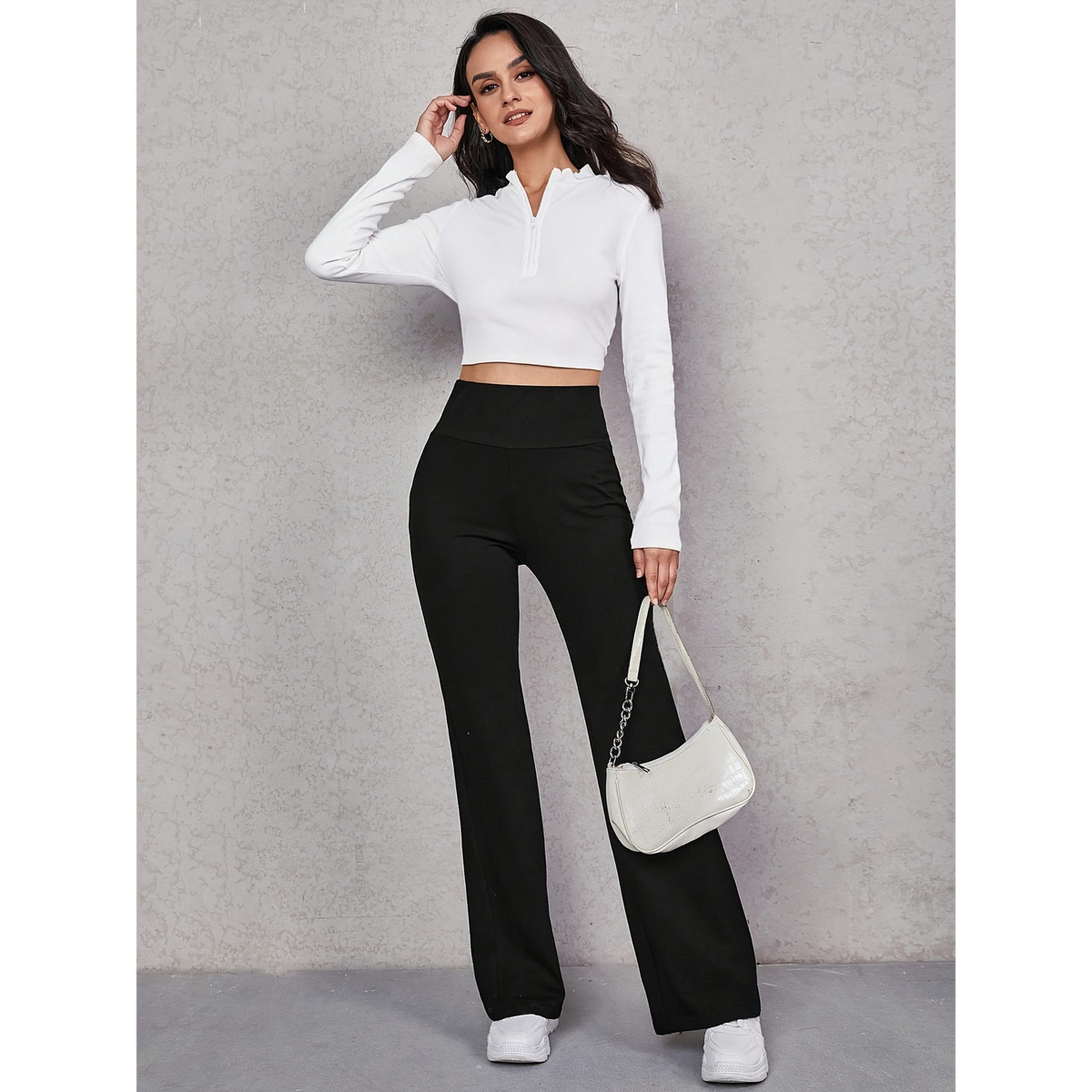 بنطال كاجوال بحزام خصر عريض بلون أسود-women-clothing-joggers-image-2