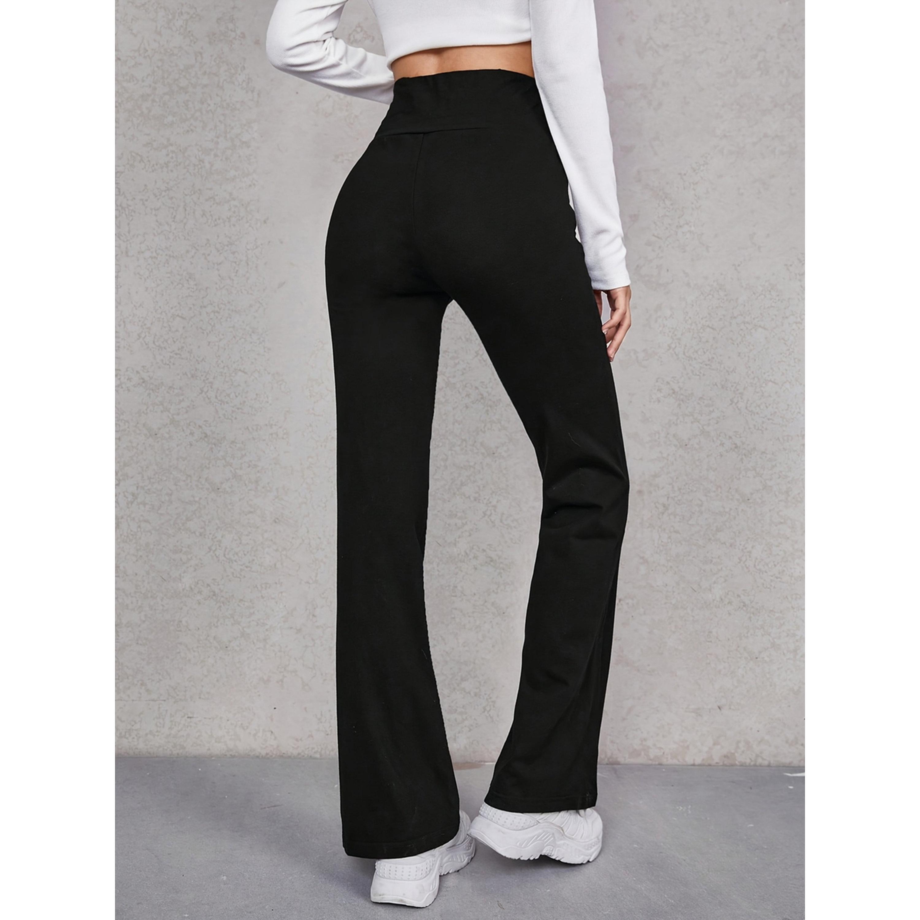 بنطال كاجوال بحزام خصر عريض بلون أسود-women-clothing-joggers-image-4