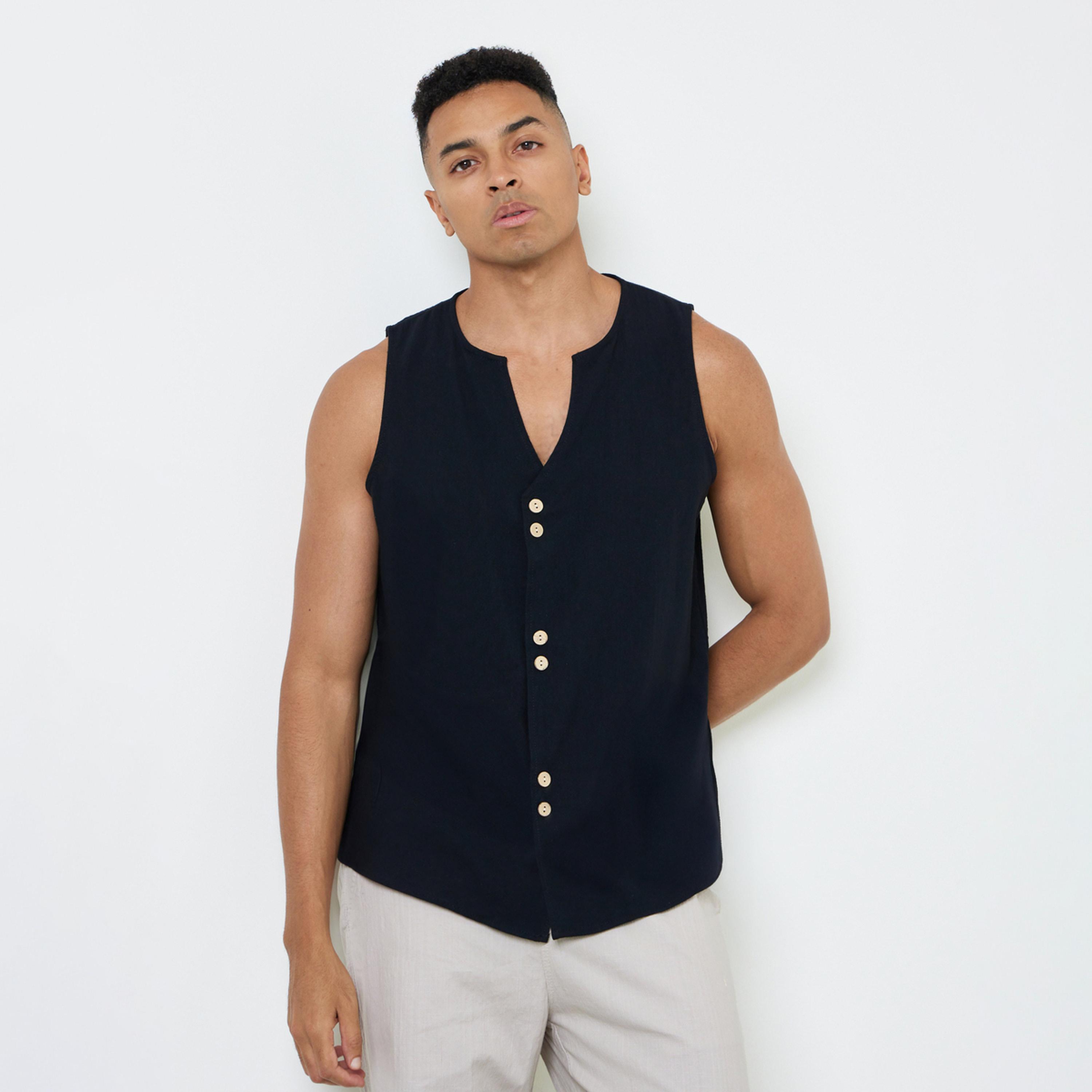 Take Two Men Linen Blend Button-Up Vest-men-clothing-tshirtsandpolos-vests-image-1