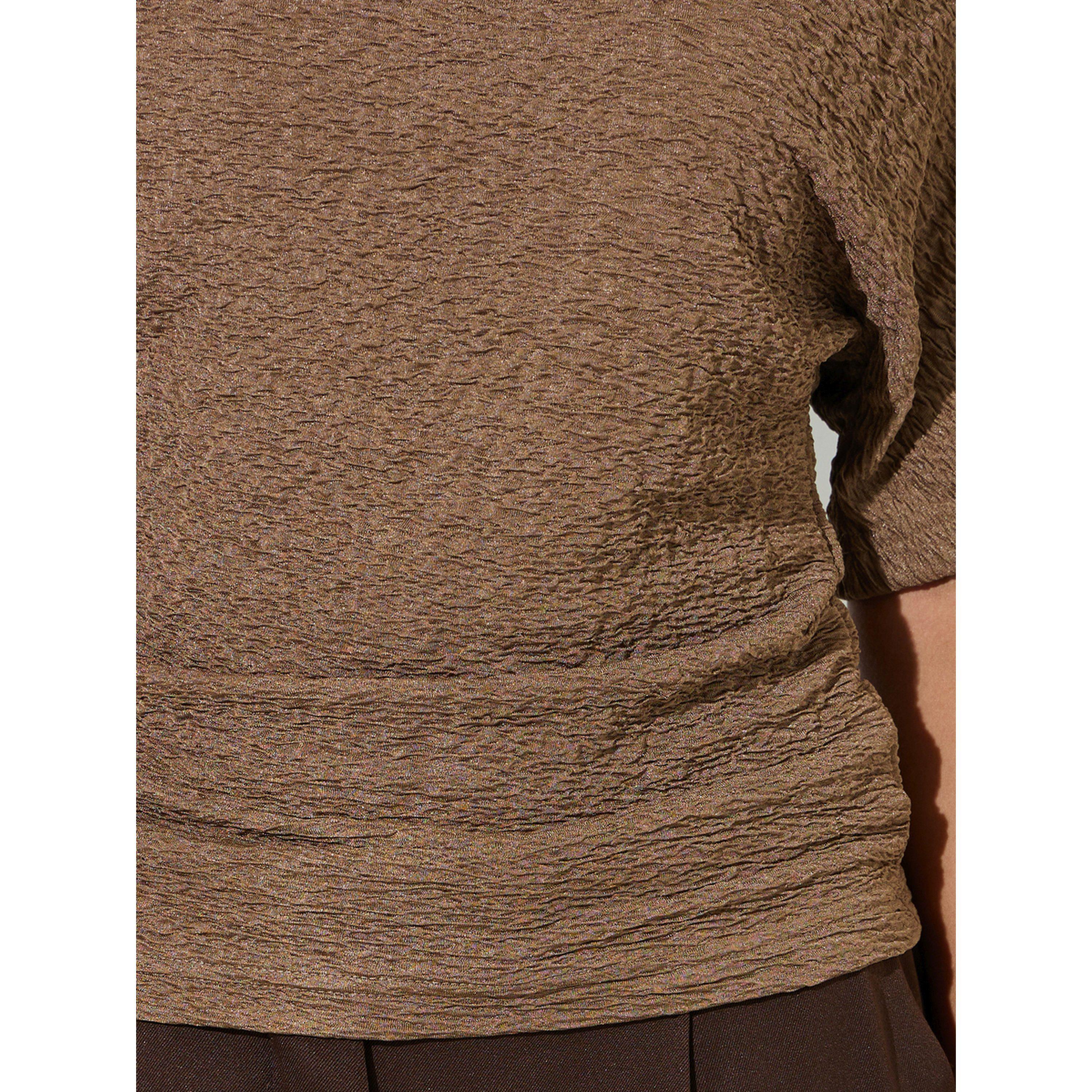 Styli Brown Solid Knit Short Sleeve High Neck Top-women-clothing-shirtsandblouses-blouses-image-4