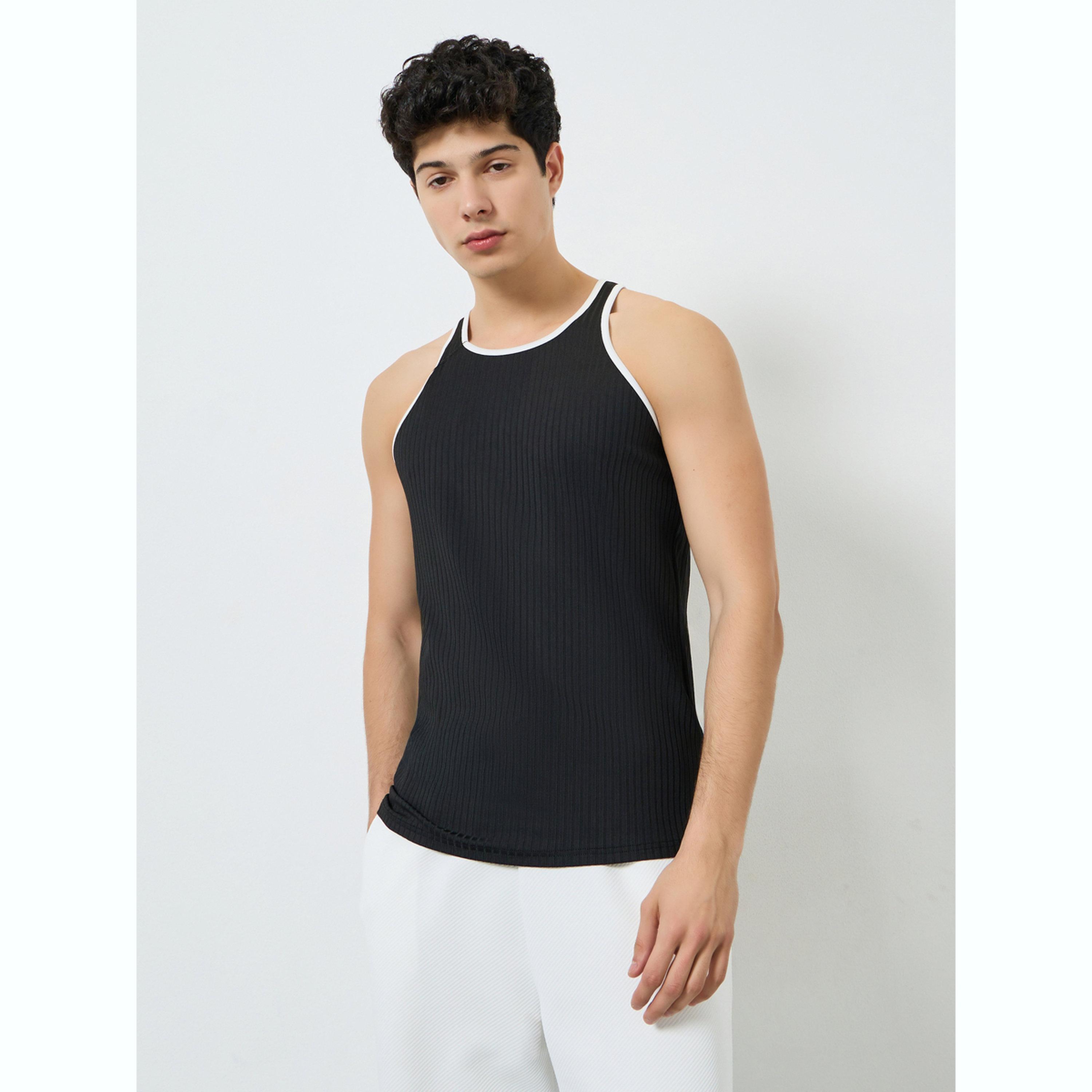 Take Two Men Black Ribbed Tank Top-men-clothing-tshirtsandpolos-vests-image-1