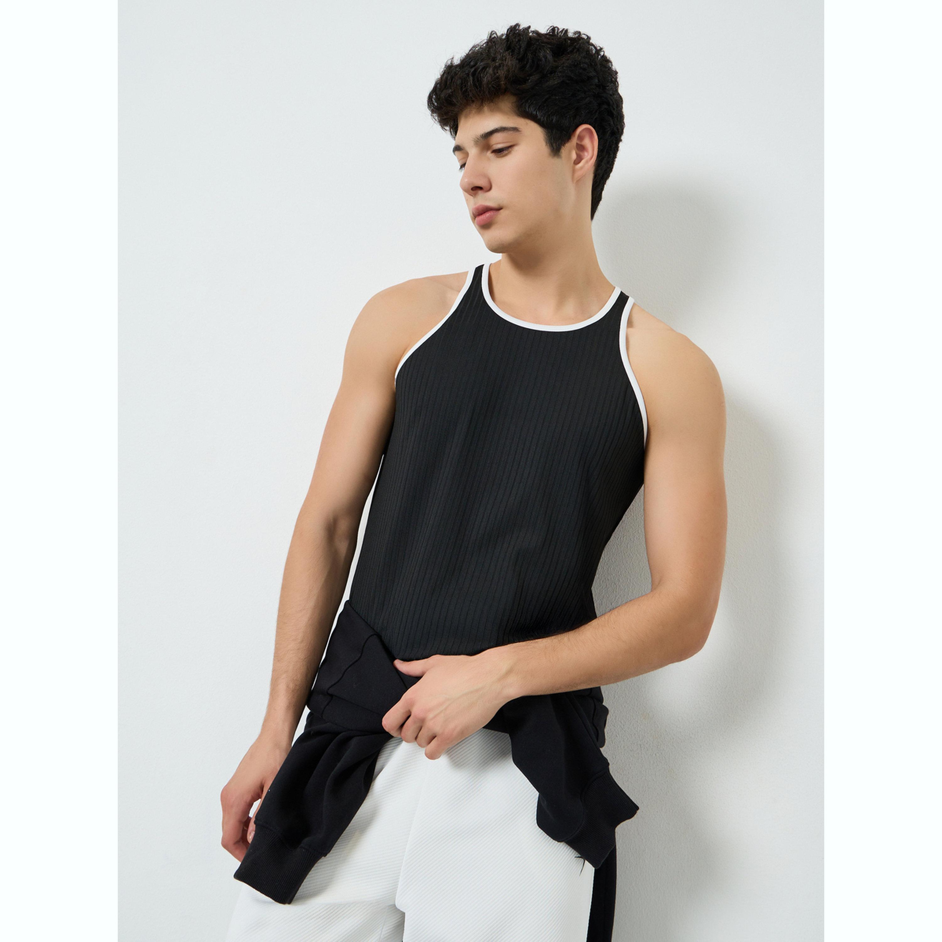 Take Two Men Black Ribbed Tank Top-men-clothing-tshirtsandpolos-vests-image-3
