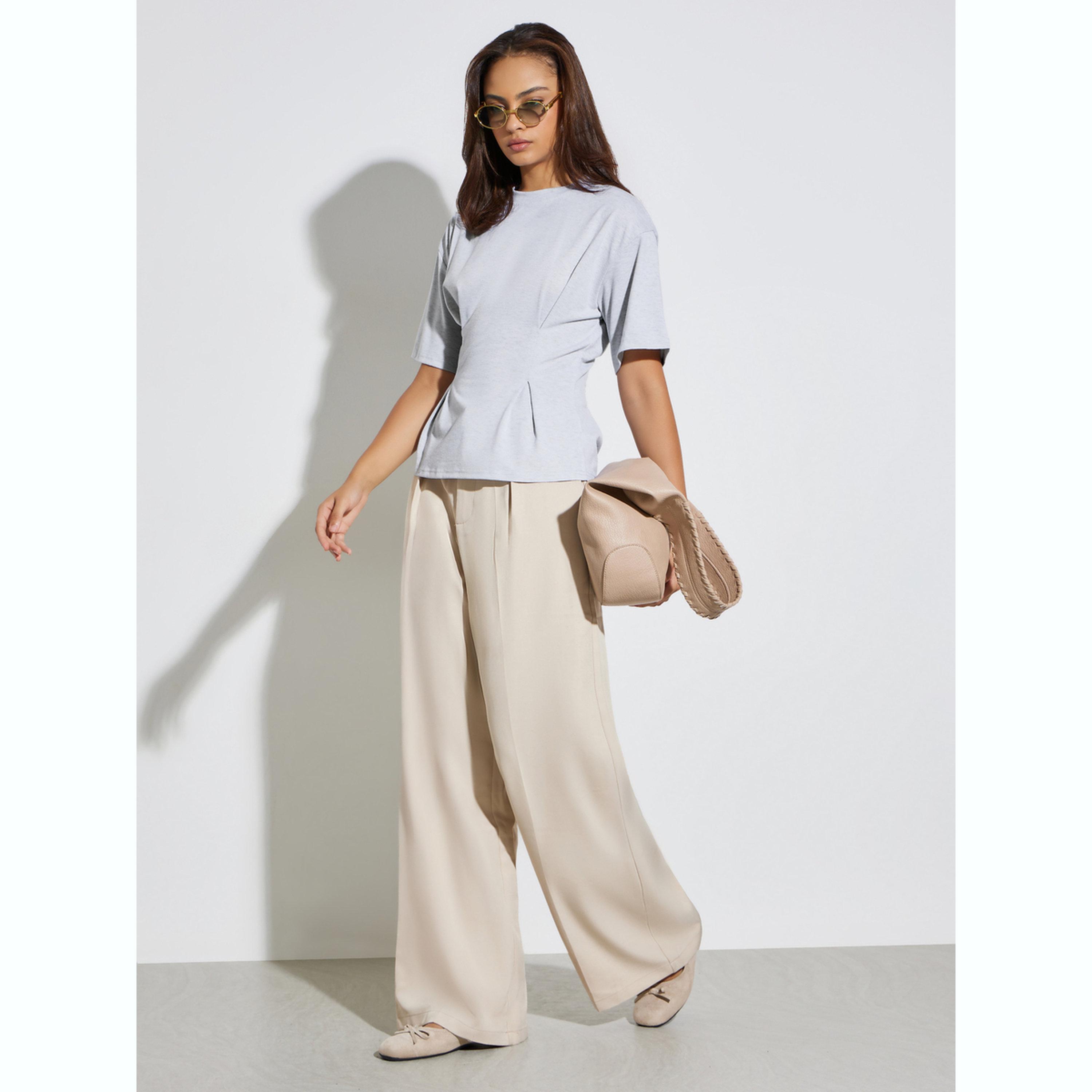 تيشيرت سادة بكسرات عند الخصر-women-clothing-shirtsandblouses-blouses-image-2