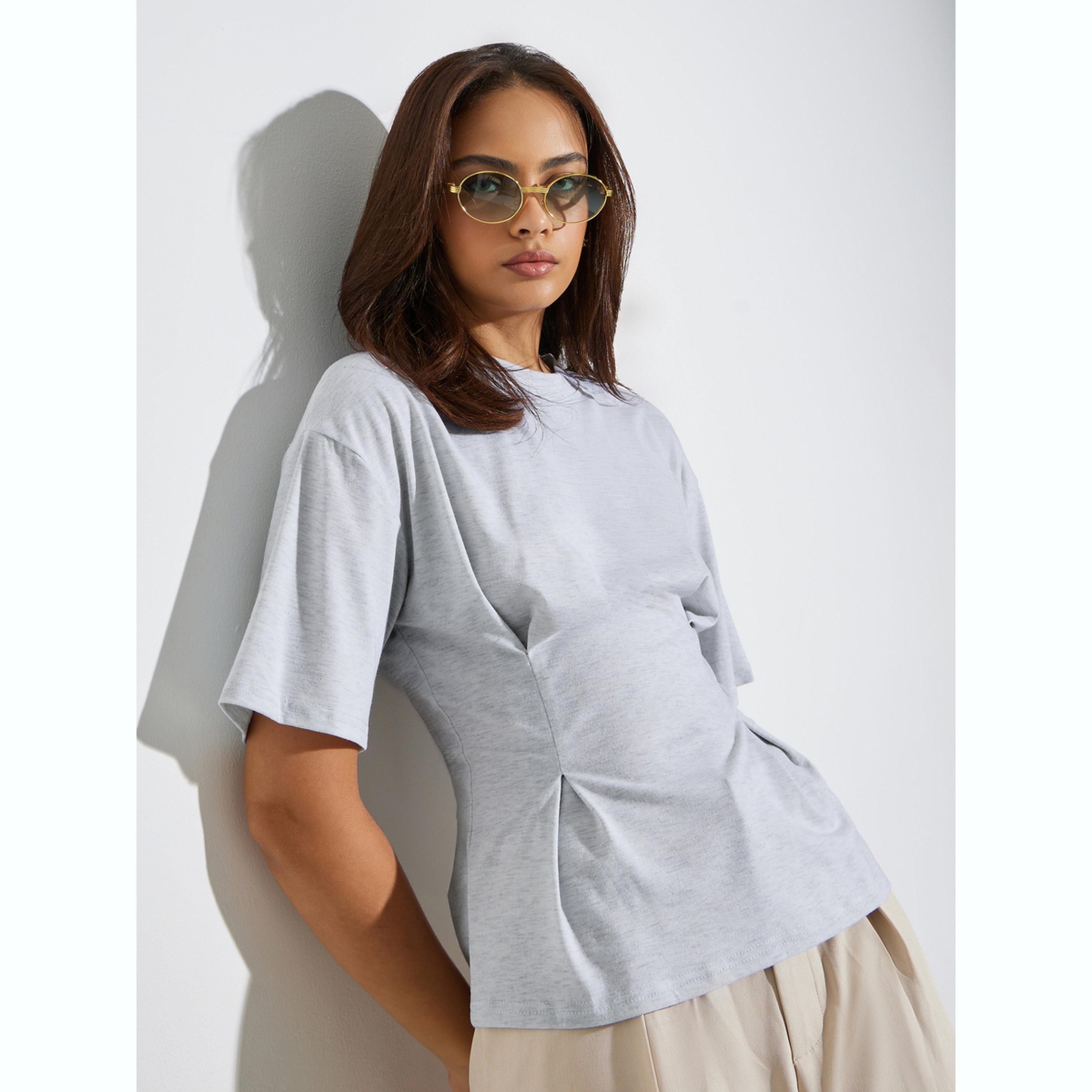تيشيرت سادة بكسرات عند الخصر-women-clothing-shirtsandblouses-blouses-image-3