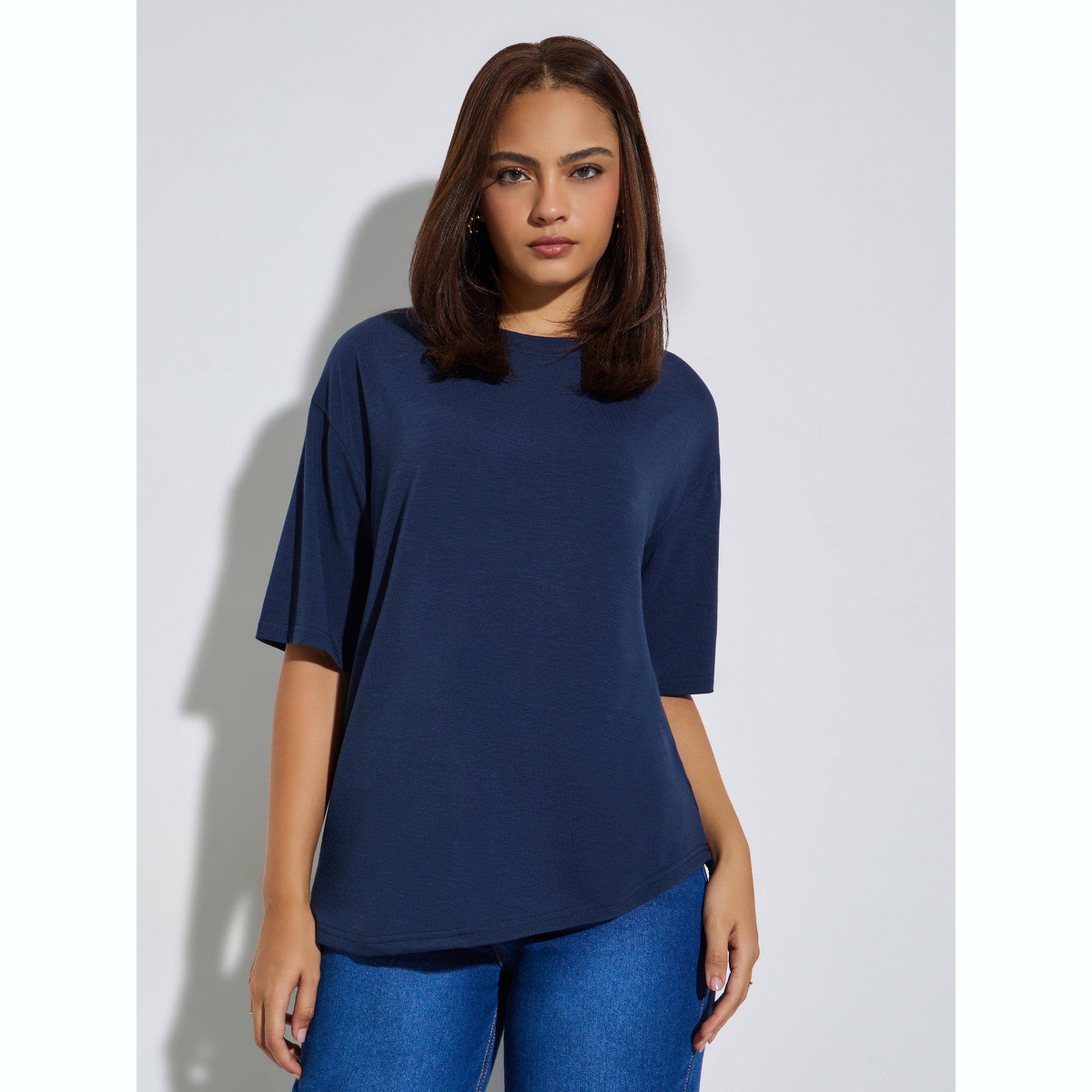 تيشيرت بقصة فضفاضة بحافة غير متماثلة-women-clothing-tshirts-image-1