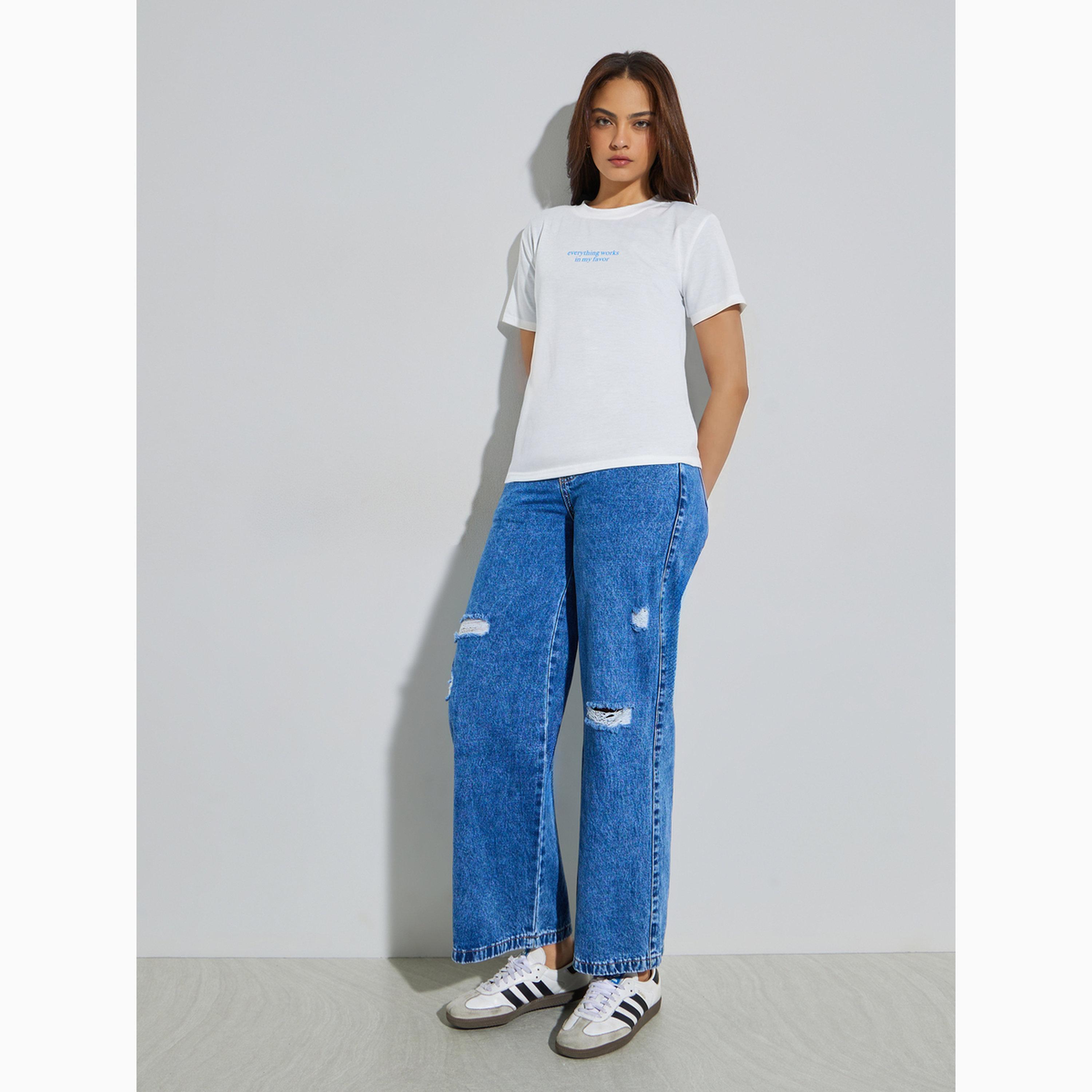 Styli White Slogan Print Regular Fit T-Shirt-women-clothing-tshirts-image-2
