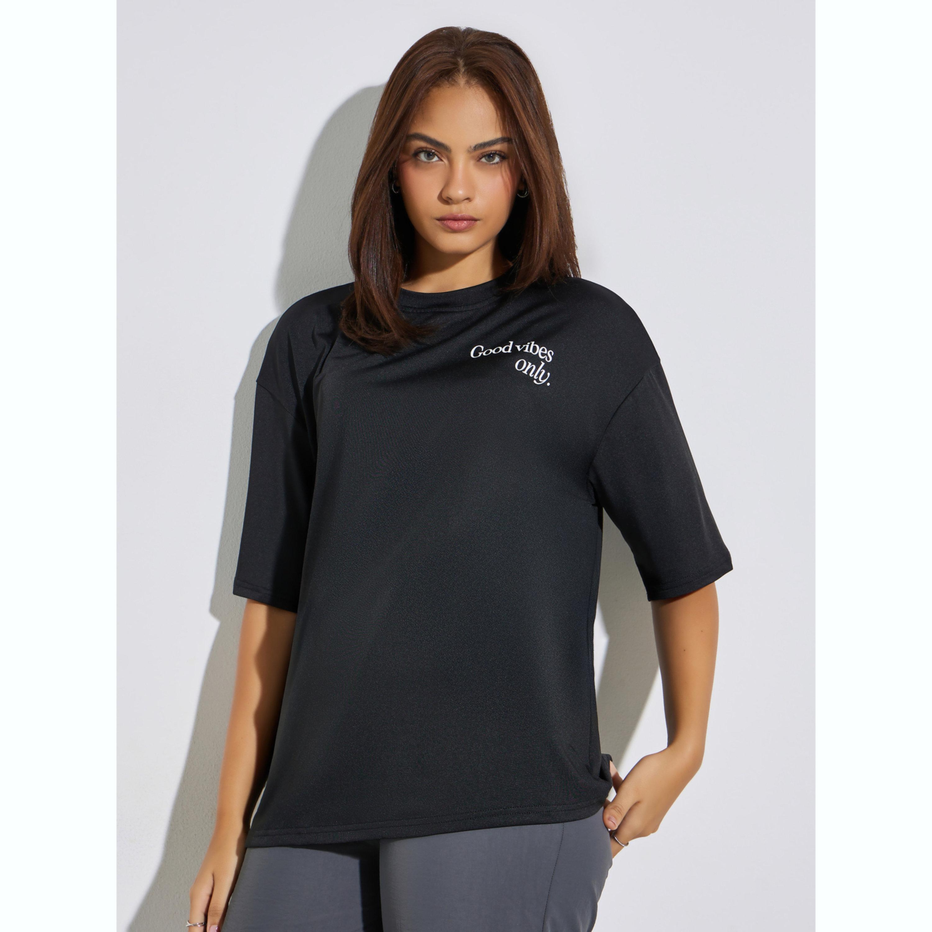 Styli Black Slogan Print Oversized T-Shirt-women-clothing-tshirts-image-1