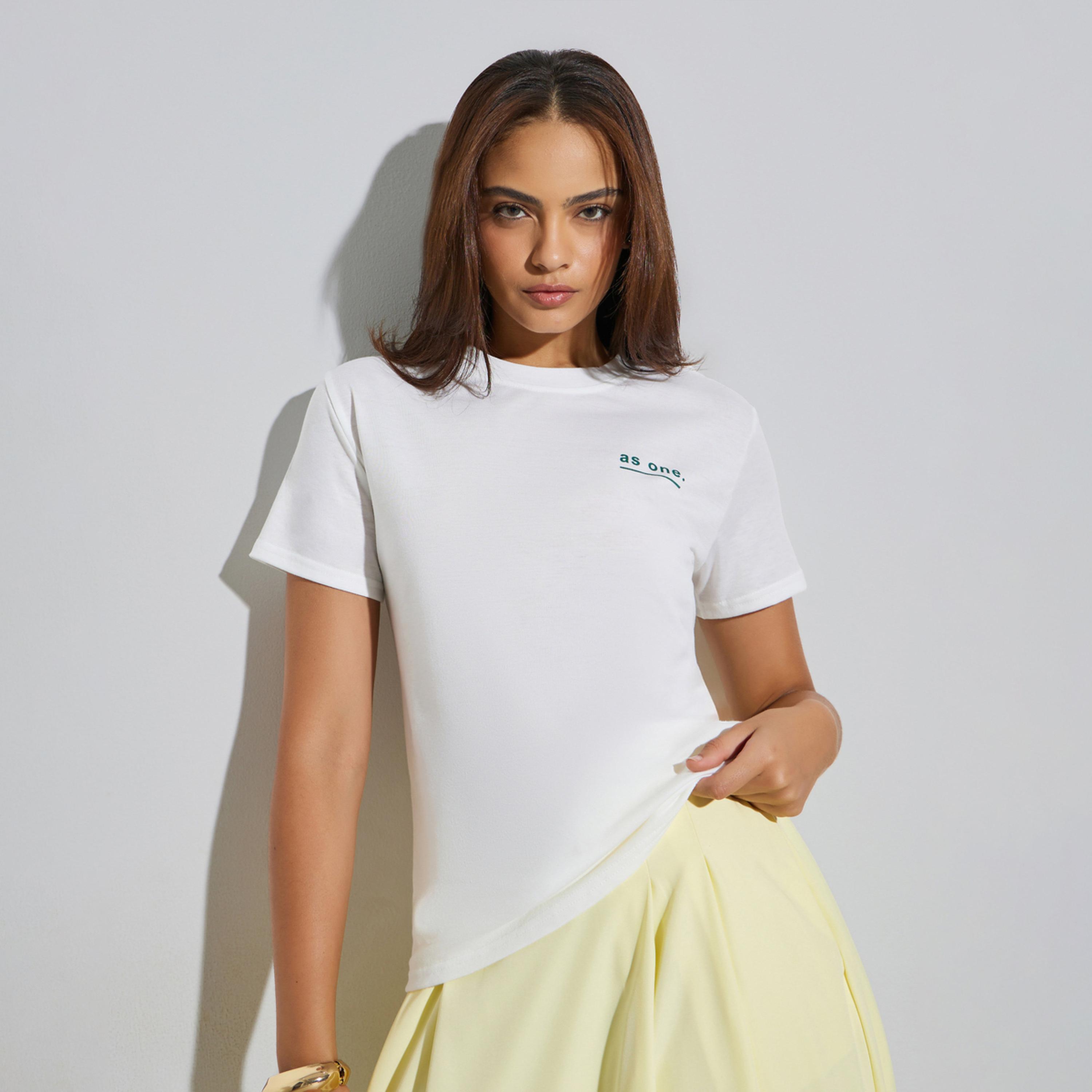 Styli White Slogan Print Regular Fit T-Shirt-women-clothing-tshirts-image-1