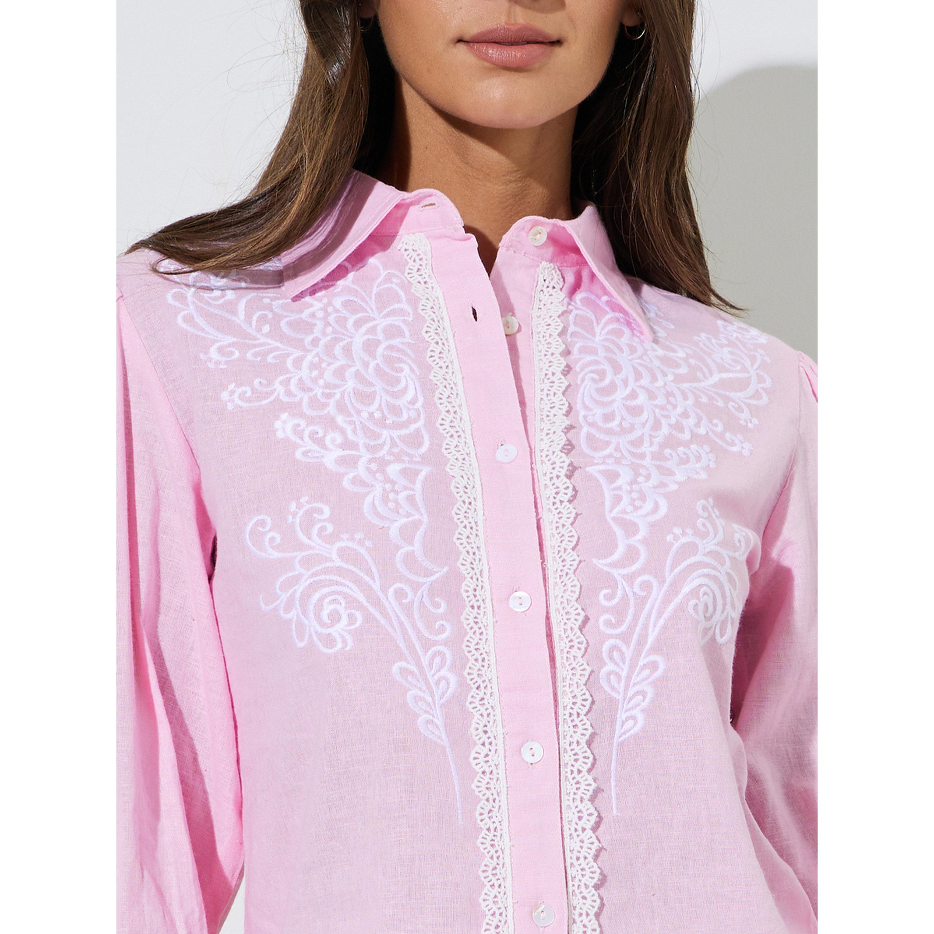 بلوزة بقصة عادية وأكمام طويلة ومطرزة باللون الوردي-women-clothing-shirtsandblouses-shirts-image-5