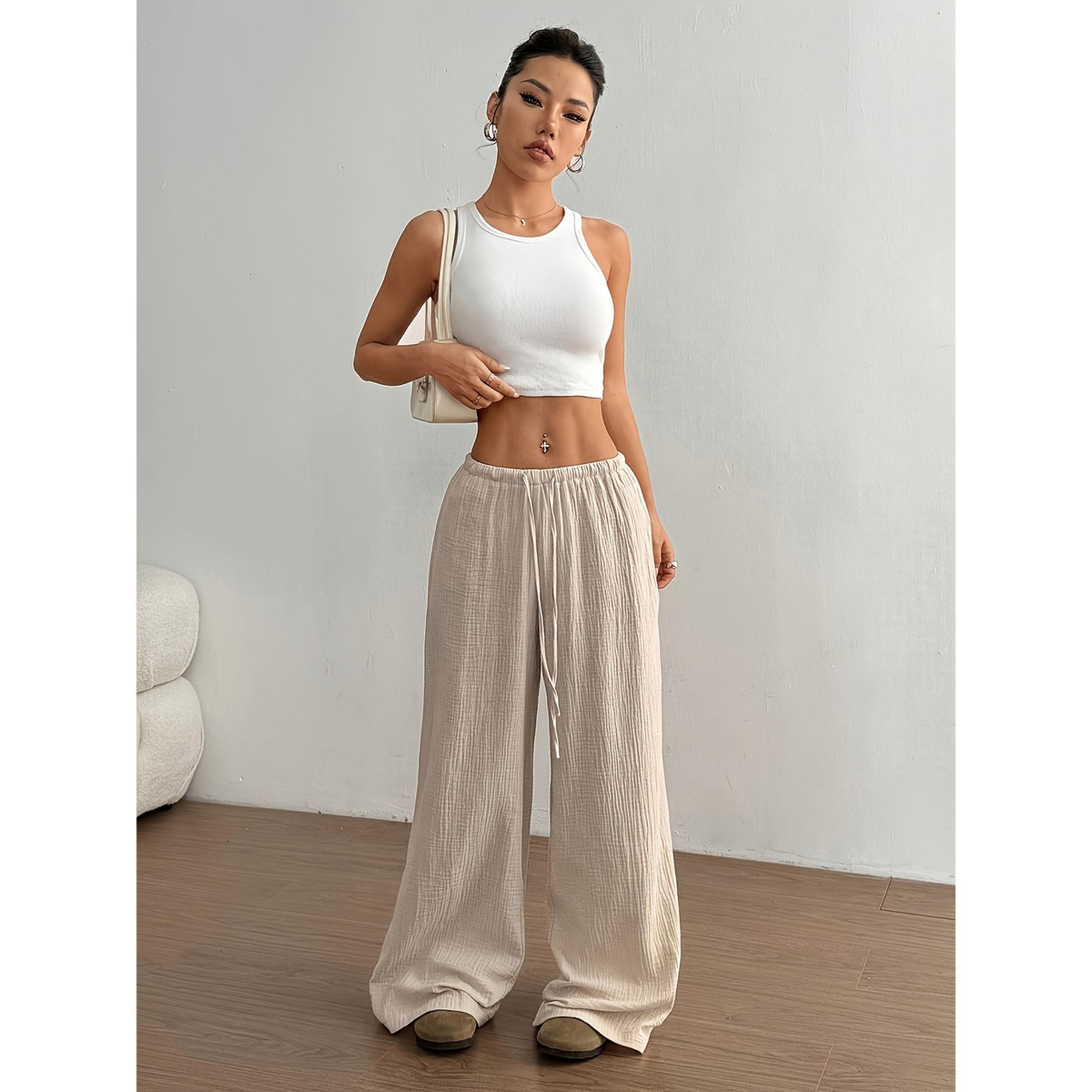 Take Two Beige Wide Leg Textured Pants-women-clothing-joggers-image-2