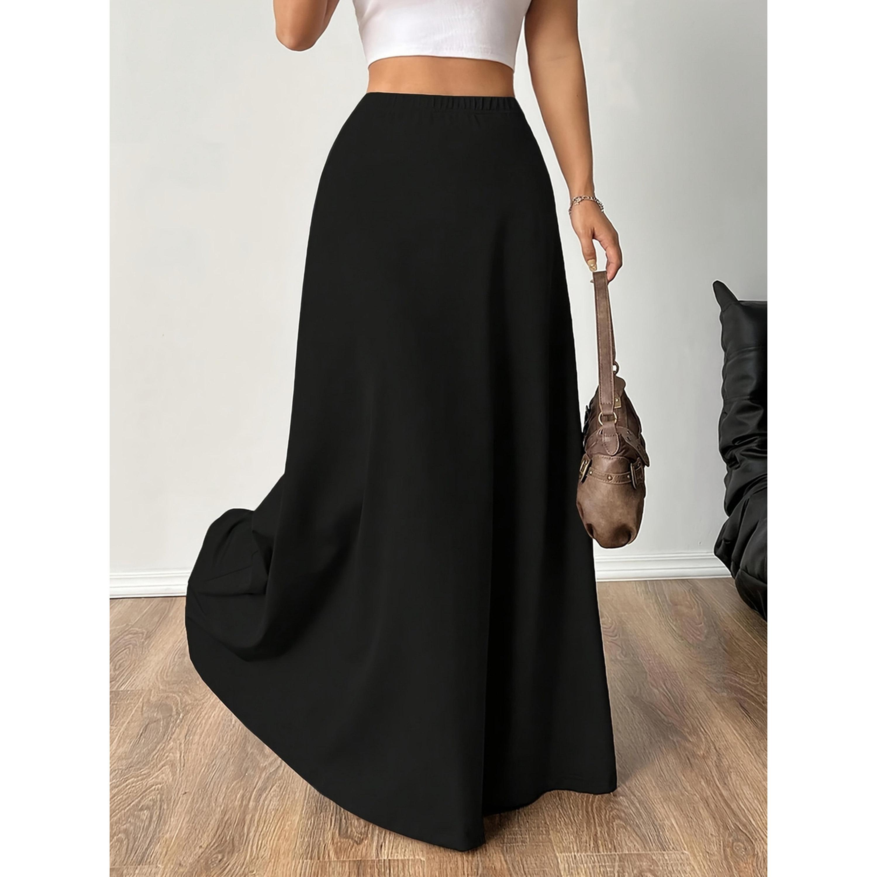 Take Two Black Solid A-Line Maxi Skirt-women-clothing-skirts-image-1