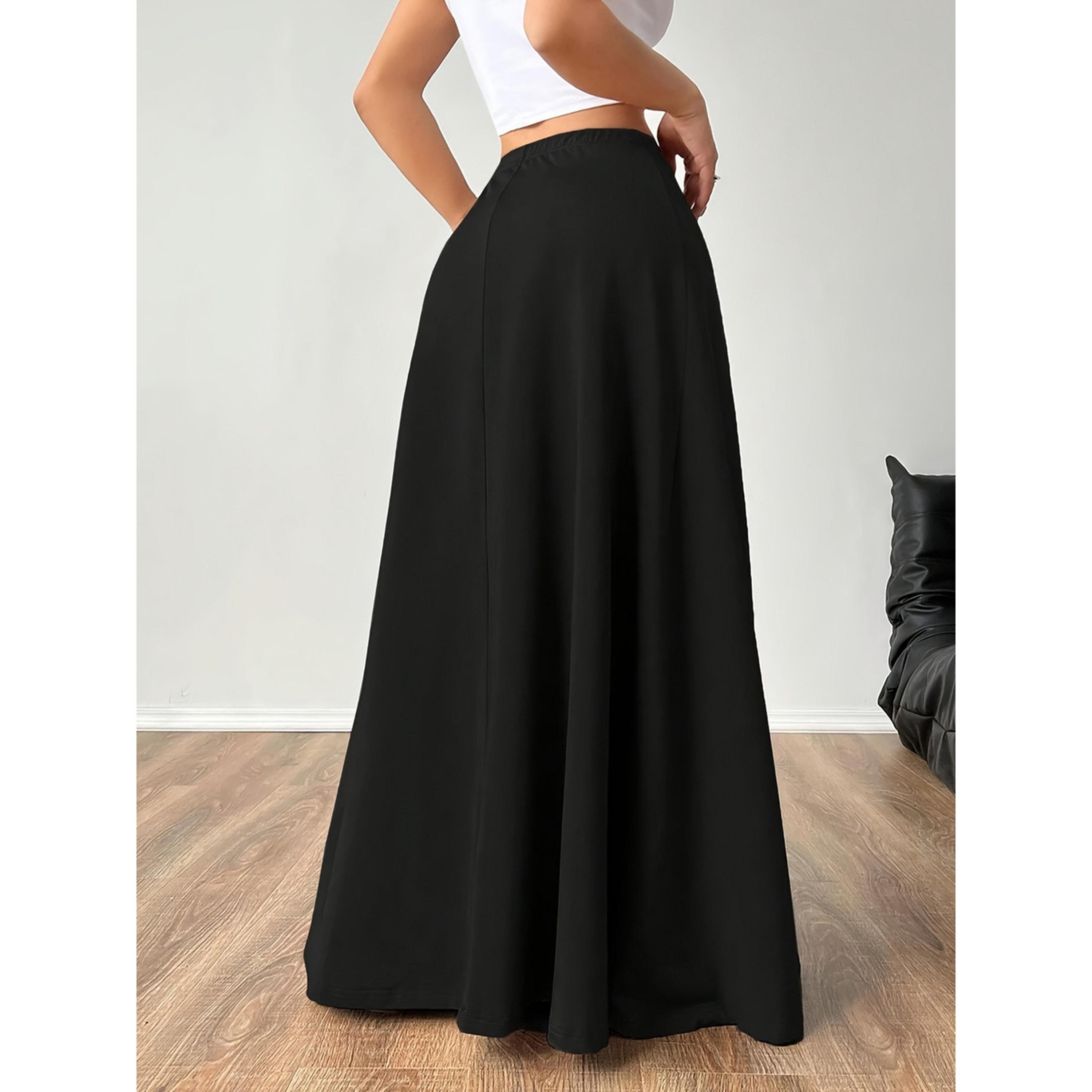 Take Two Black Solid A-Line Maxi Skirt-women-clothing-skirts-image-2