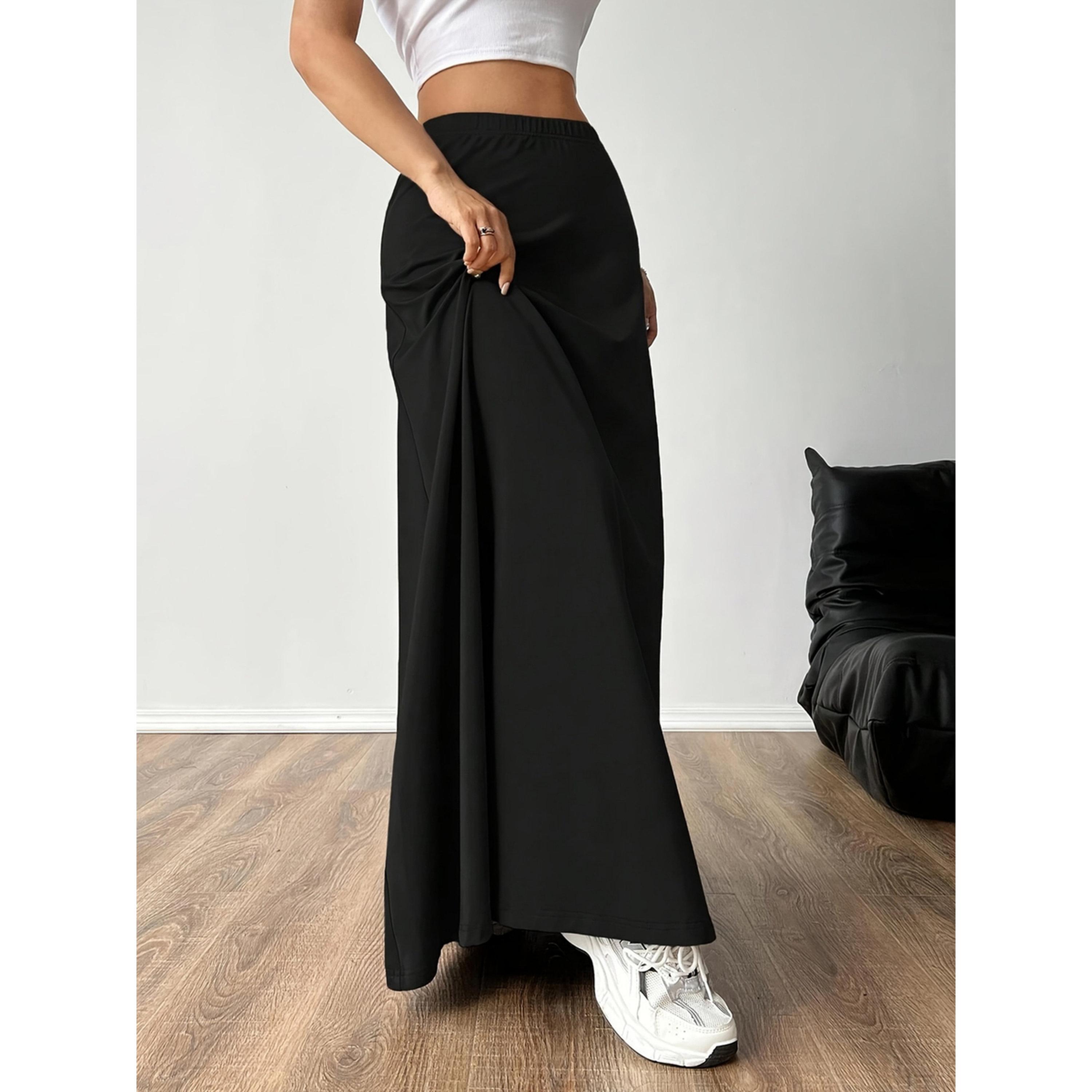 Take Two Black Solid A-Line Maxi Skirt-women-clothing-skirts-image-3