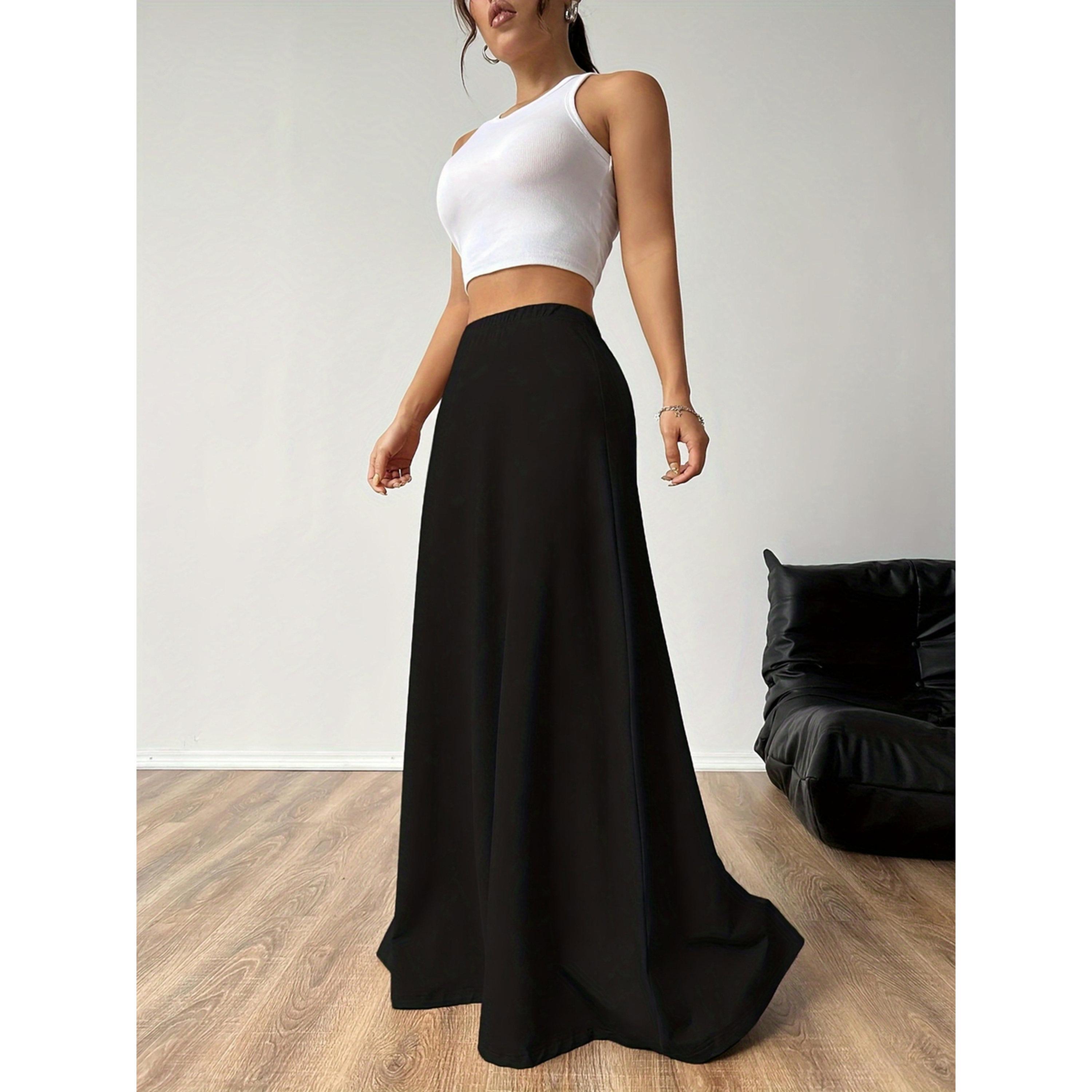Take Two Black Solid A-Line Maxi Skirt-women-clothing-skirts-image-4